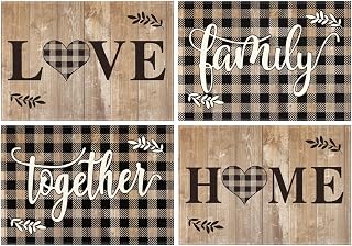 Artoid Mode Buffalo Plaid Wood Love Family Placemats Set of 4 - 12x18 Inch Farmhouse Table Mats for Kitchen Dining