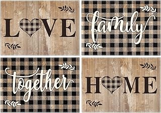 Artoid Mode Wood Love Family Home Together Buffalo Plaid Placemats Set of 4, 12x18 Inch Farmhouse Table Mats Party Kitchen Dining Decoration