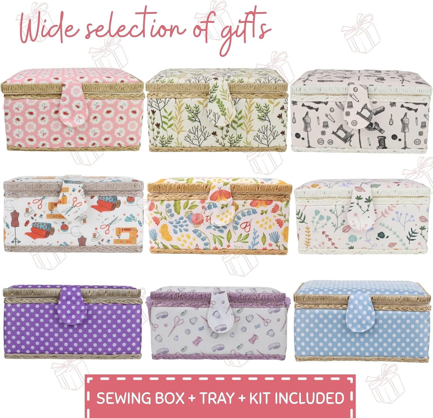 Sewing Basket Large with Accessories Sewing Kit Storage Organizer with Tools, Wooden Sewing Box with Removable Tray Tomato Pincushion for Mending, Purple Polka Dots Purple Dot