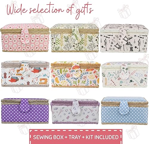 Vista 10 de Sewing Basket Organizer with Complete Sewing Supplies, Wooden Sewing Storage Organizer with Removable Tray Sewing Essentials and Tomato Pincushion