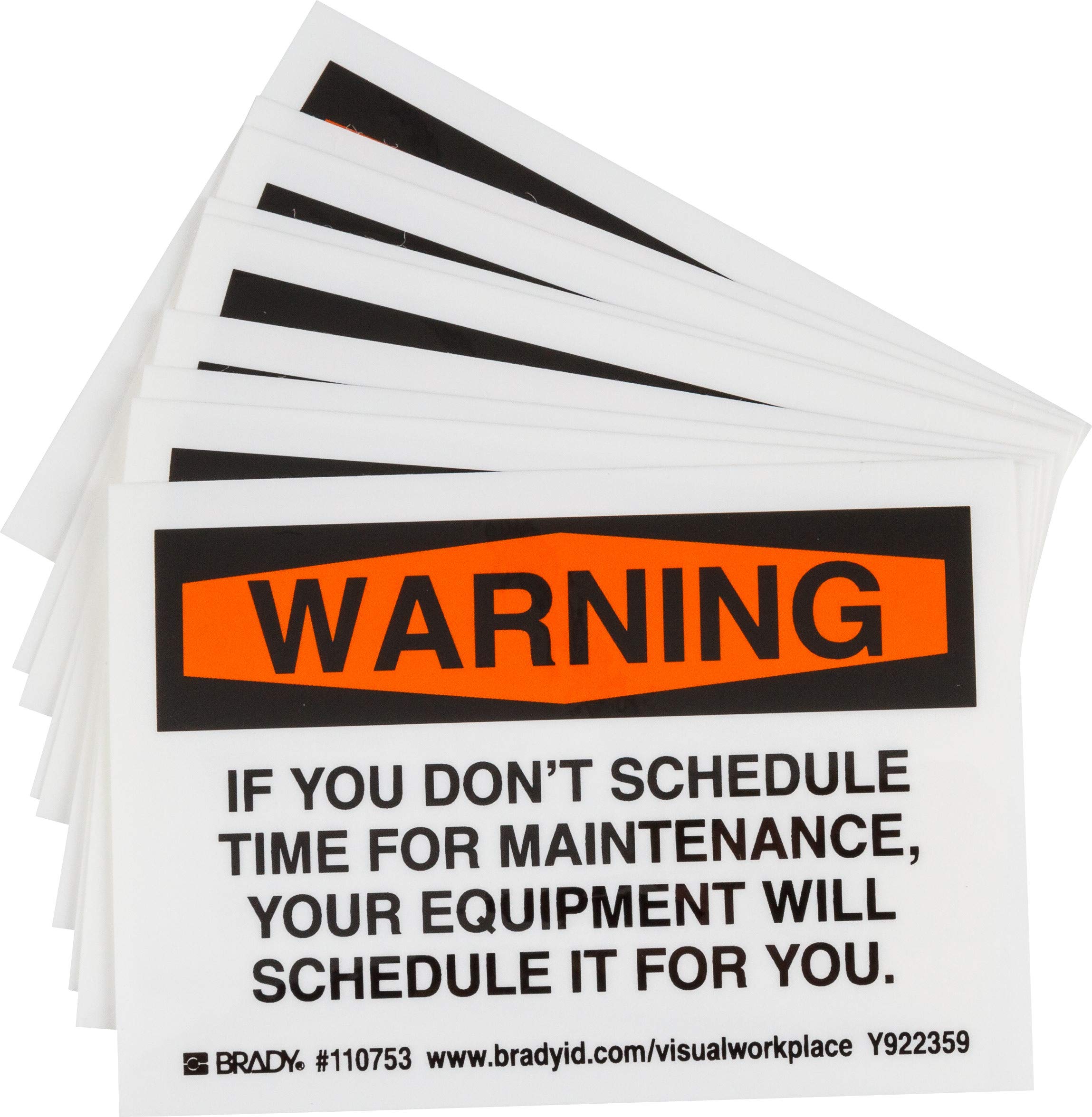 Brady SPC Brady 110753 Reliability Label, Black/Orange on White, 10/Pack, 3.5" Height x 5" Width