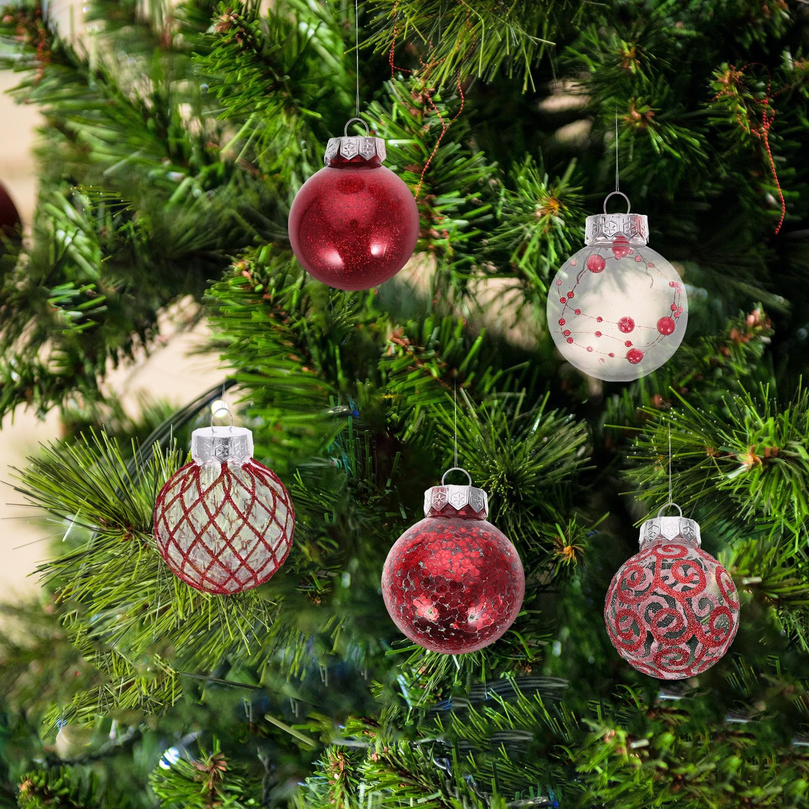 Toyvian 90 Pièces Boule de Noël Rouge en Plastique Réutilisable pour | Décoration Suspendue Facile à Accrocher, Usage Polyvalent pour Fête, Arbre et Ambiance Saisonnière