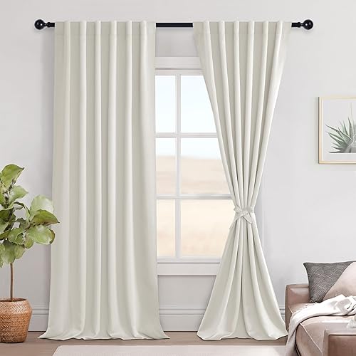 Hiasan Cortinas opacas color marfil, 2 paneles para dormitorio, pestañas traseras y bolsillo para barra, cortinas de 96 pulgadas de largo cosidas