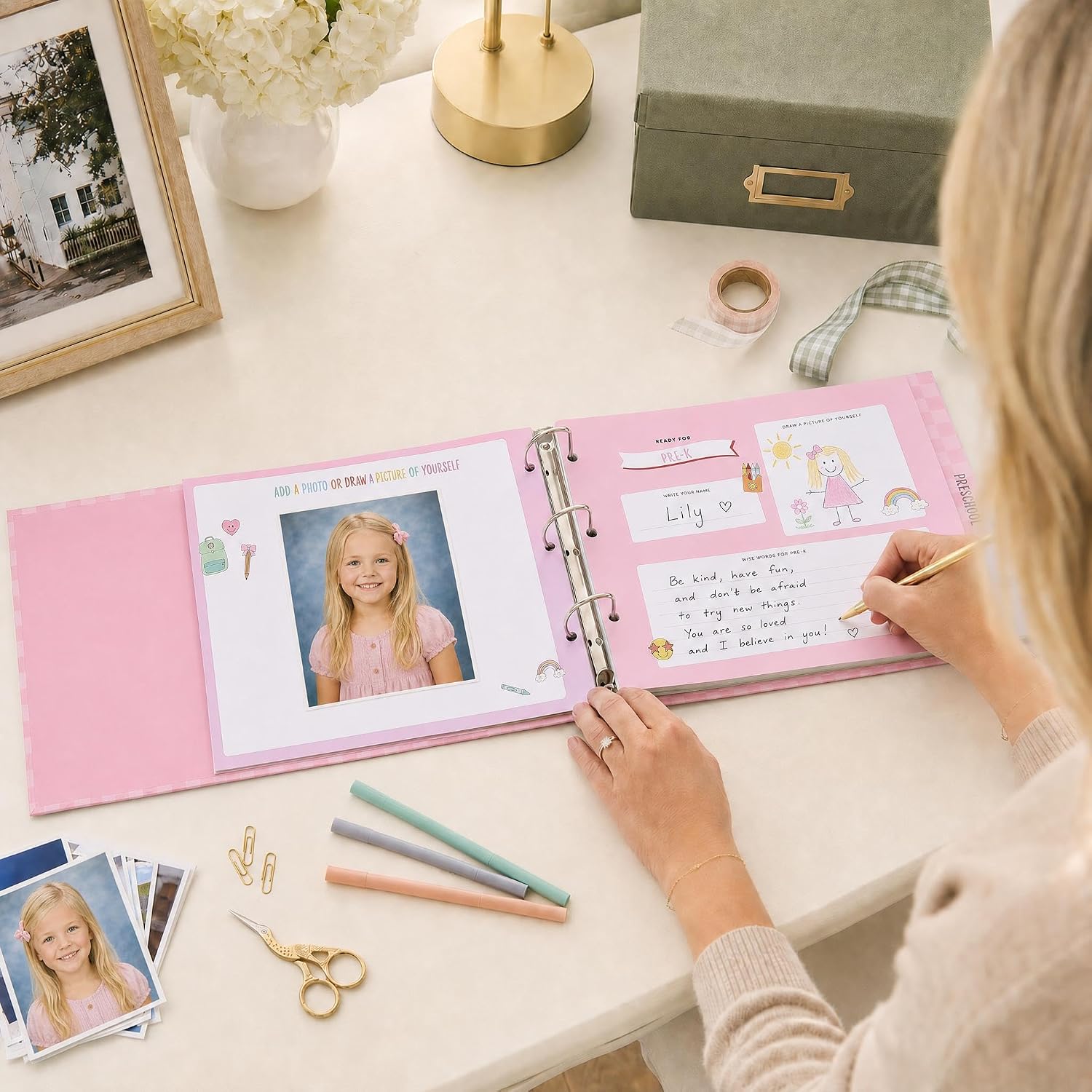 Beautiful School Memory Book for Kids - Cute Keepsake Binder w Photo Cards