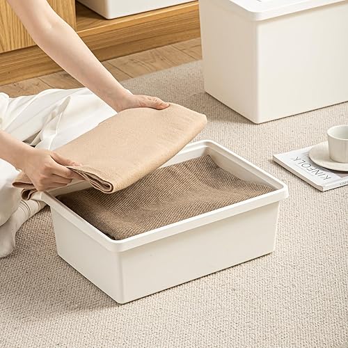 Miniatura 4 de Contenedores de almacenamiento blancos de 15 cuartos de galón con tapas, cajas de plástico apilables para oficina, juego de 4, caja de