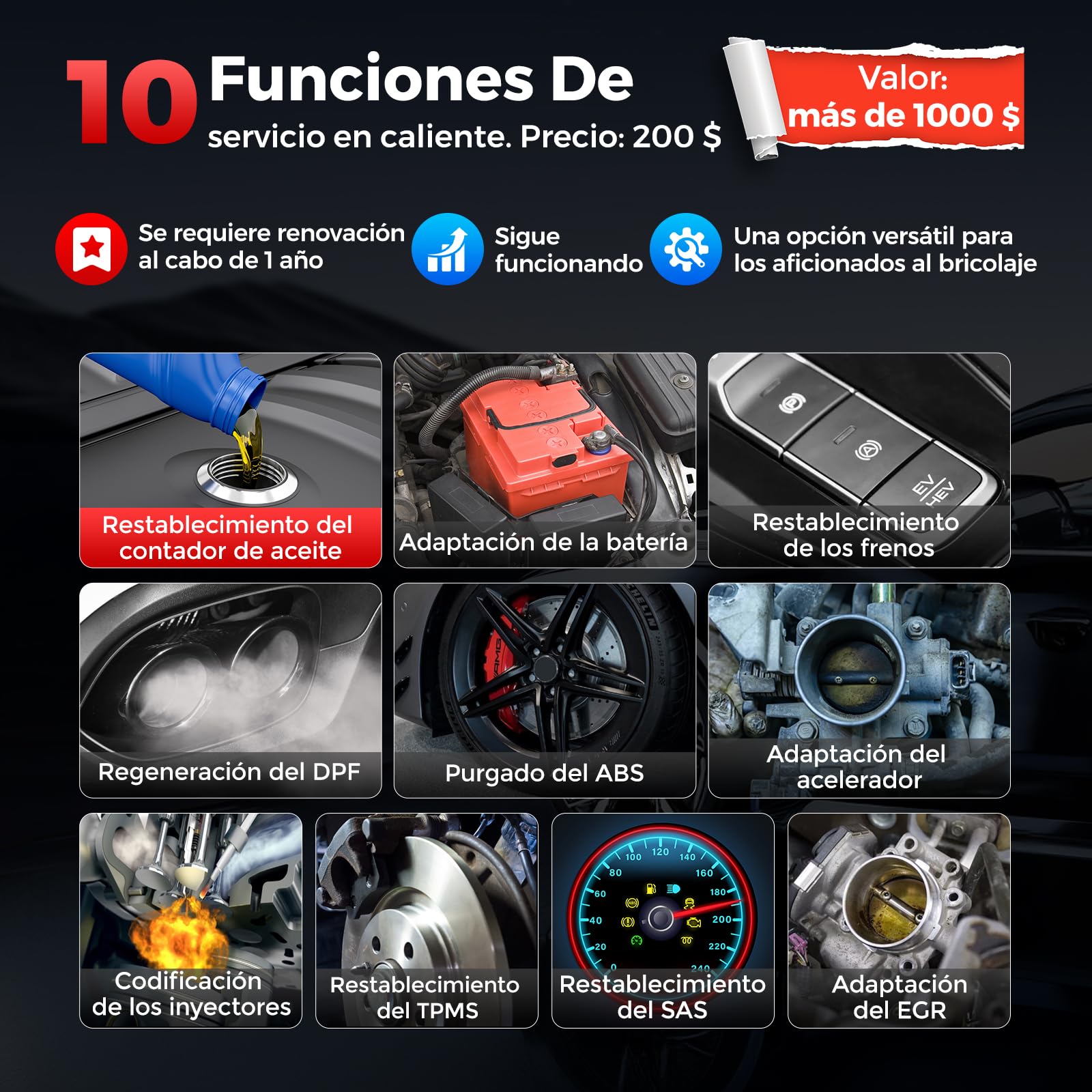 KINGBOLEN Ediag Link OBD2 Diagnosis Sistema Bi-direccional Diagnosis Coche Multimarca, 10 Reinicios(Inyector/TPMS/DPF/SAS/Aceite/ABS/Frenos/ETS/EGR/BMS), Comprobación Emisiones, Guía Reparación