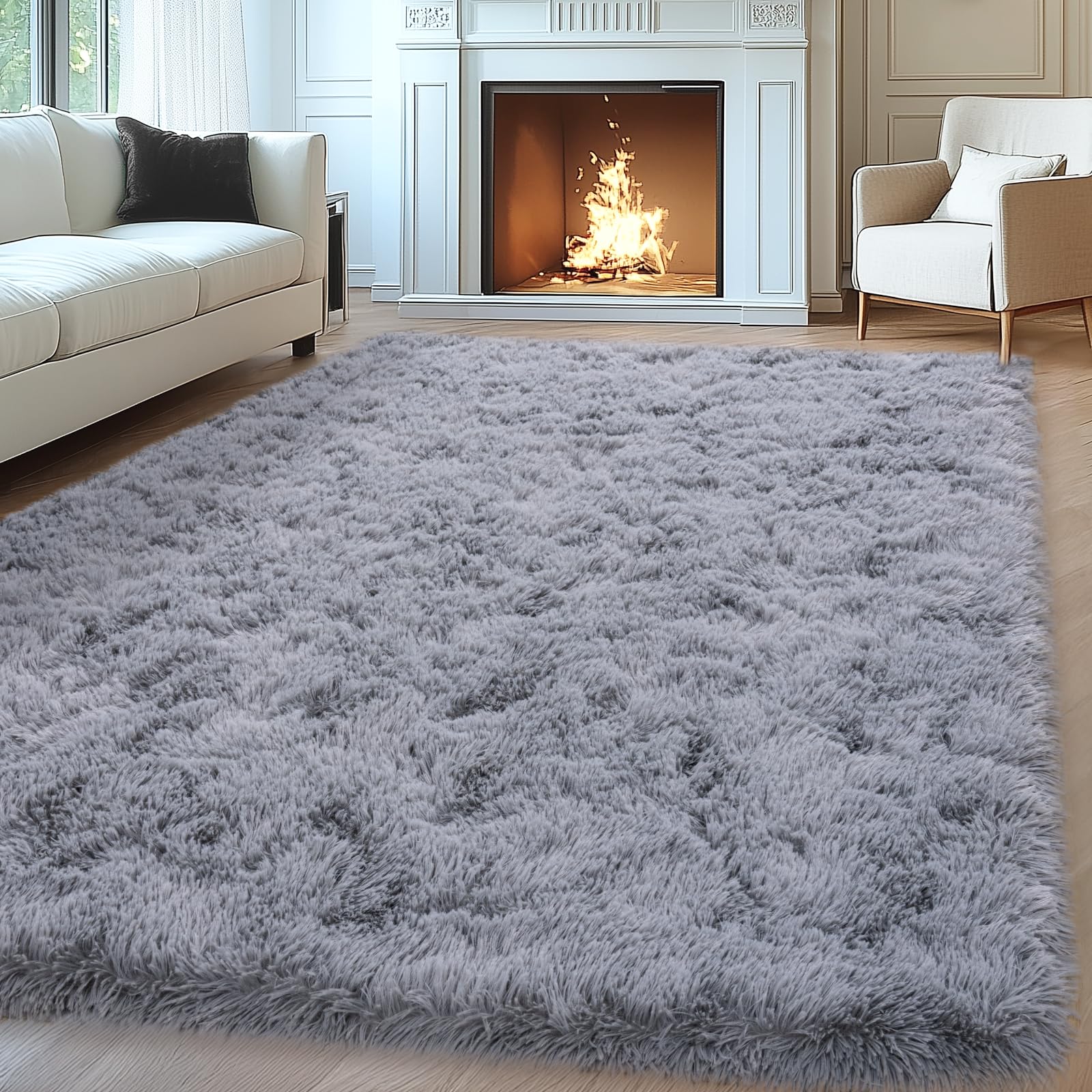 Mugorn 8x10 Area Rugs for Living Room, Large Fluffy Rugs for Bedroom, Soft Carpet Shag Kids Room Rug, Non-Slip Fuzzy Rugs Indoor (Light Grey, 8ft x
