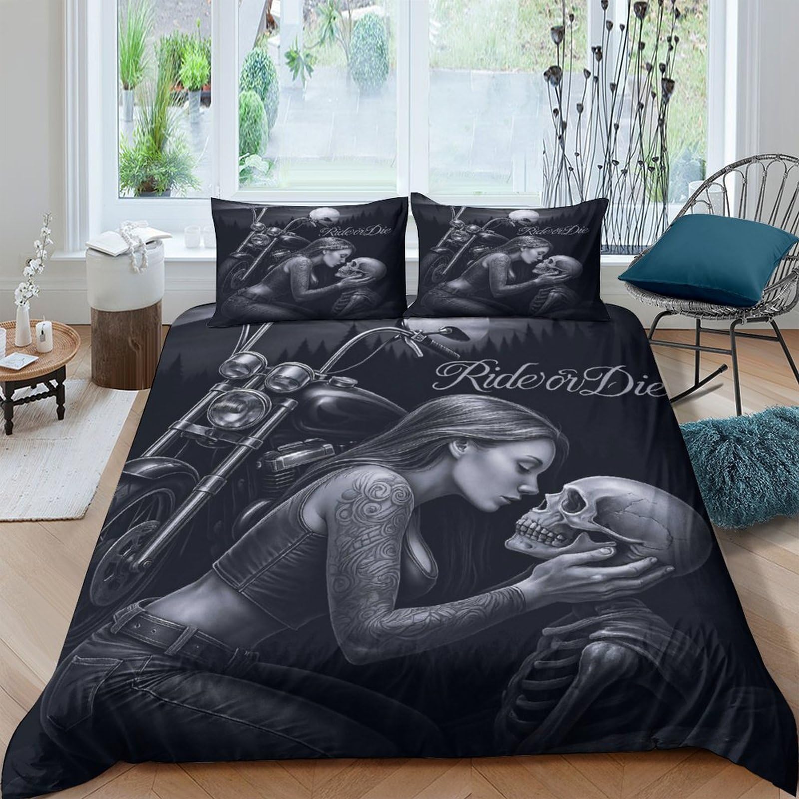 Ctjqhvkz Style-1 3D Printed Gothic Couple Fitted Sheet Microfiber Soft Black Skull Bed Cover For Bedroom Dorm Mattress Protection Decor Single（135X200cm）