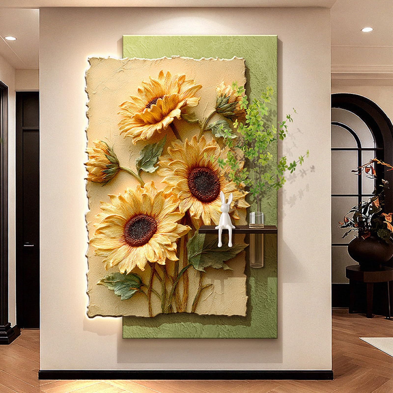 Arte Mural 3D con iluminación LED Relieve Girasol en Arenisca