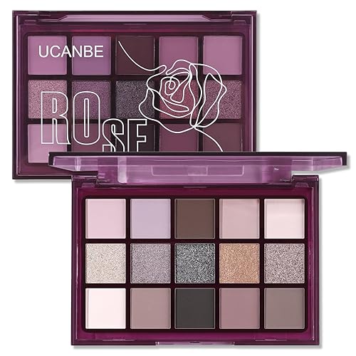 Miniatura 1 de UCANBE Smokey Rose Paleta de sombra de ojos, 15 colores neutros brillantes mate, paleta de maquillaje metálico, color marrón topo ahumado nude