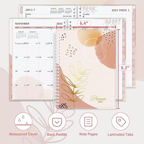 Miniatura 2 de SUNEE Agenda semanal y mensual 2024, de enero de 2024 a diciembre de 2024, agenda diaria de 6.4 x 8.3 pulgadas con pestaña mensual, cubierta