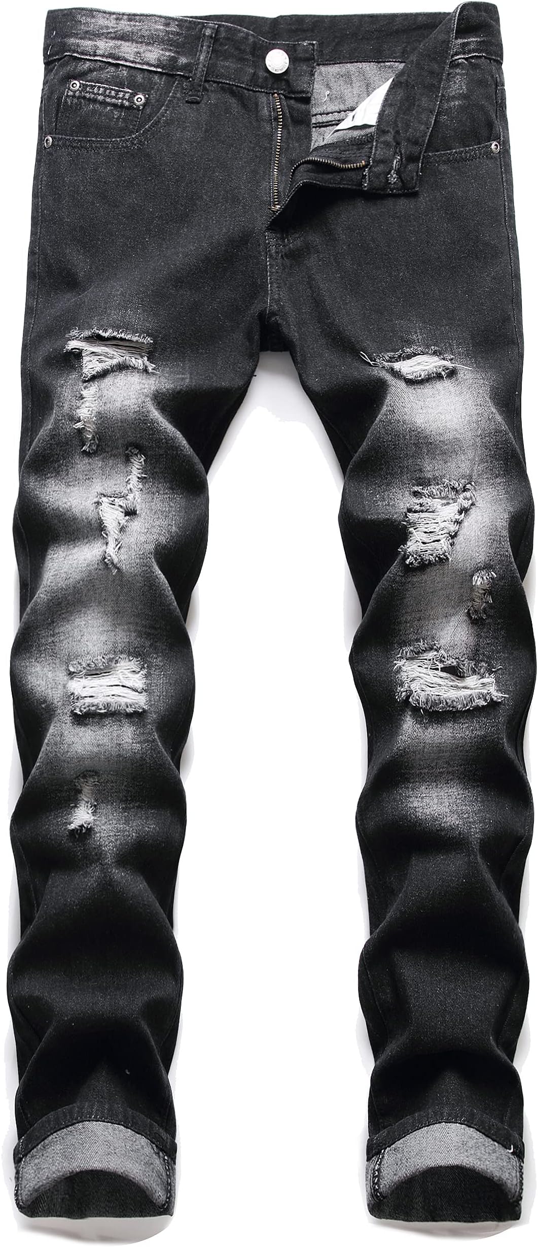 Men's Ripped Distressed Destroyed Straight Fit Washed Denim Jeans Pants