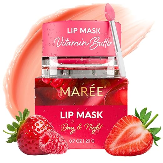 MAREE Lip Mask Overnight - Lip Moisturizer For Very Dry Lips - Hydrating Lip Butter Balm with Hyaluronic Acid & Collagen - Overnight Lip Treatment - Lip Sleeping Mask Repair - Hidratante de Labios