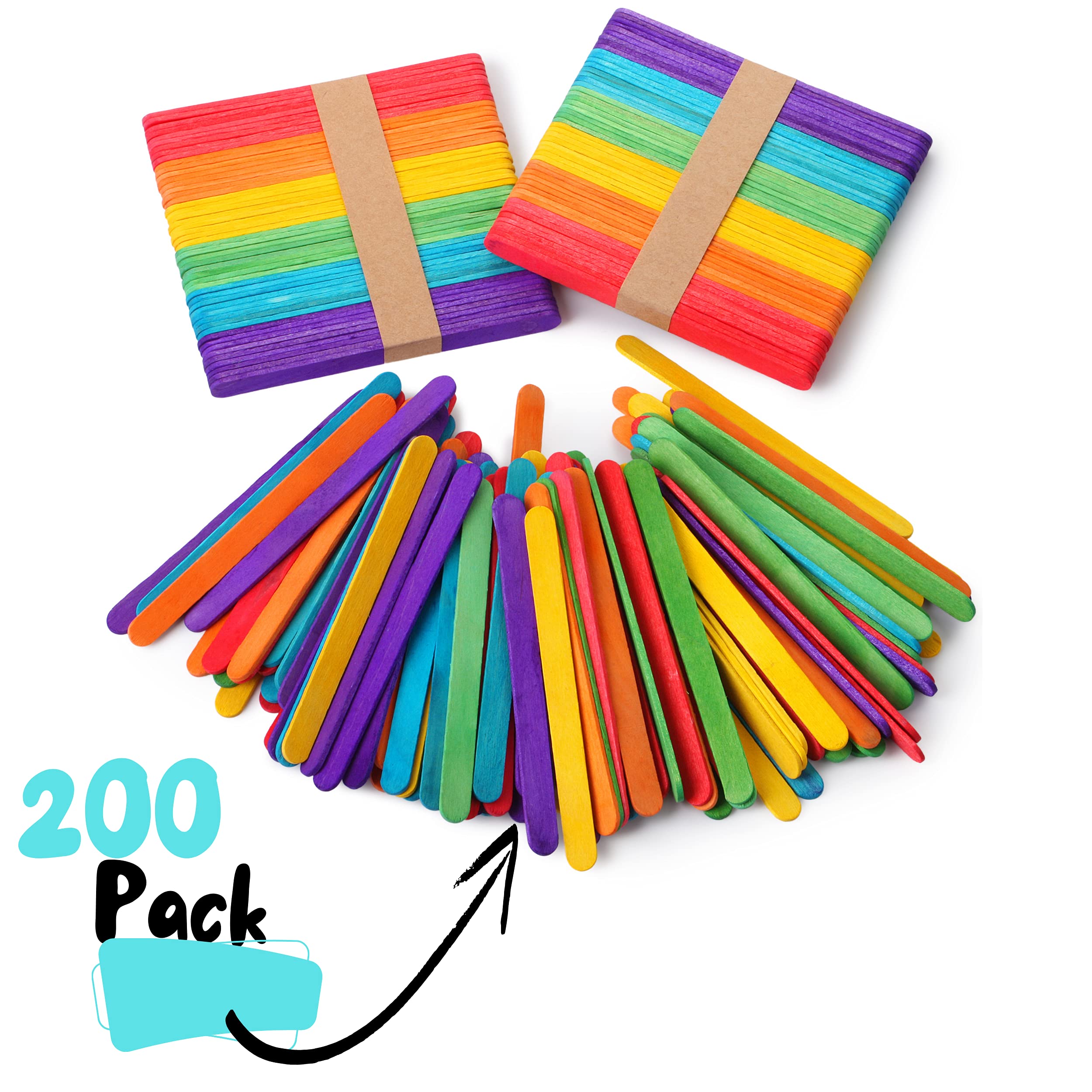 Buy Mr. Pen Colored Popsicle Sticks, 200 Pack, 4.5 Inch, Colored Craft