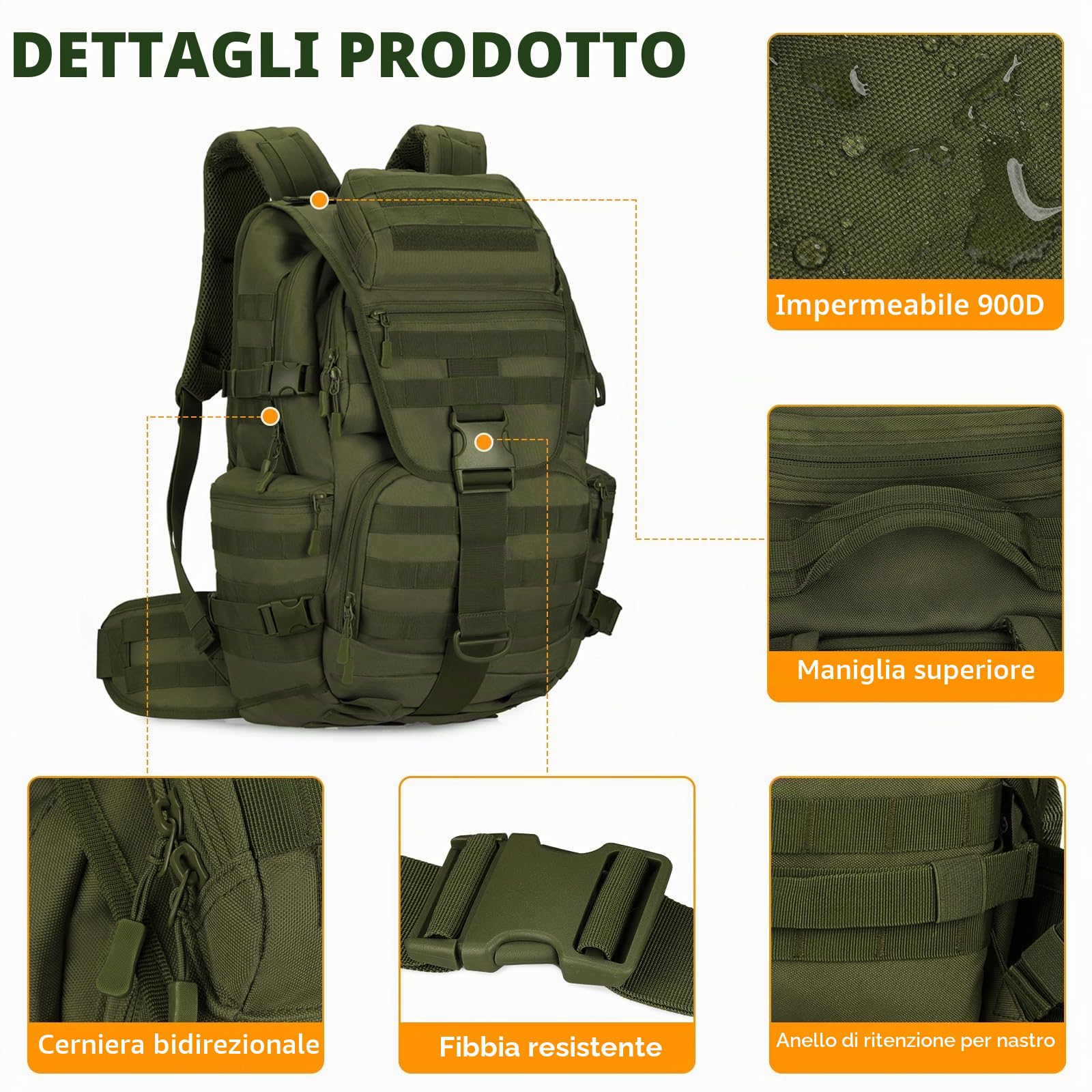 HUNTVP Zaino Militare 50L Zaino Tattico 50L MOLLE Viaggio Impermeabile per Uomo Donna Campeggio Escursionismo