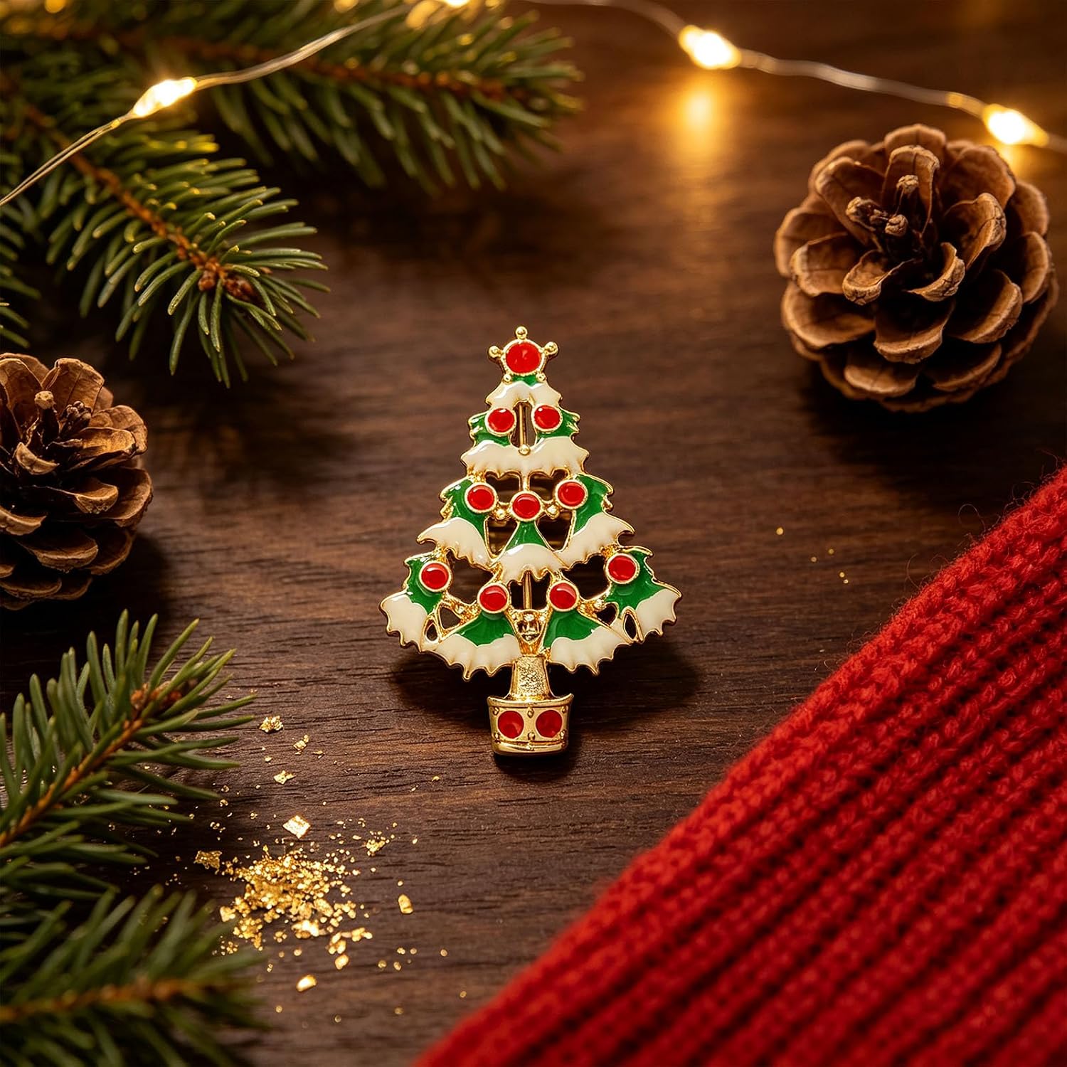 WCRAZYE Alloy Enamel Rhinestone Christmas Tree Brooch Pin image 5
