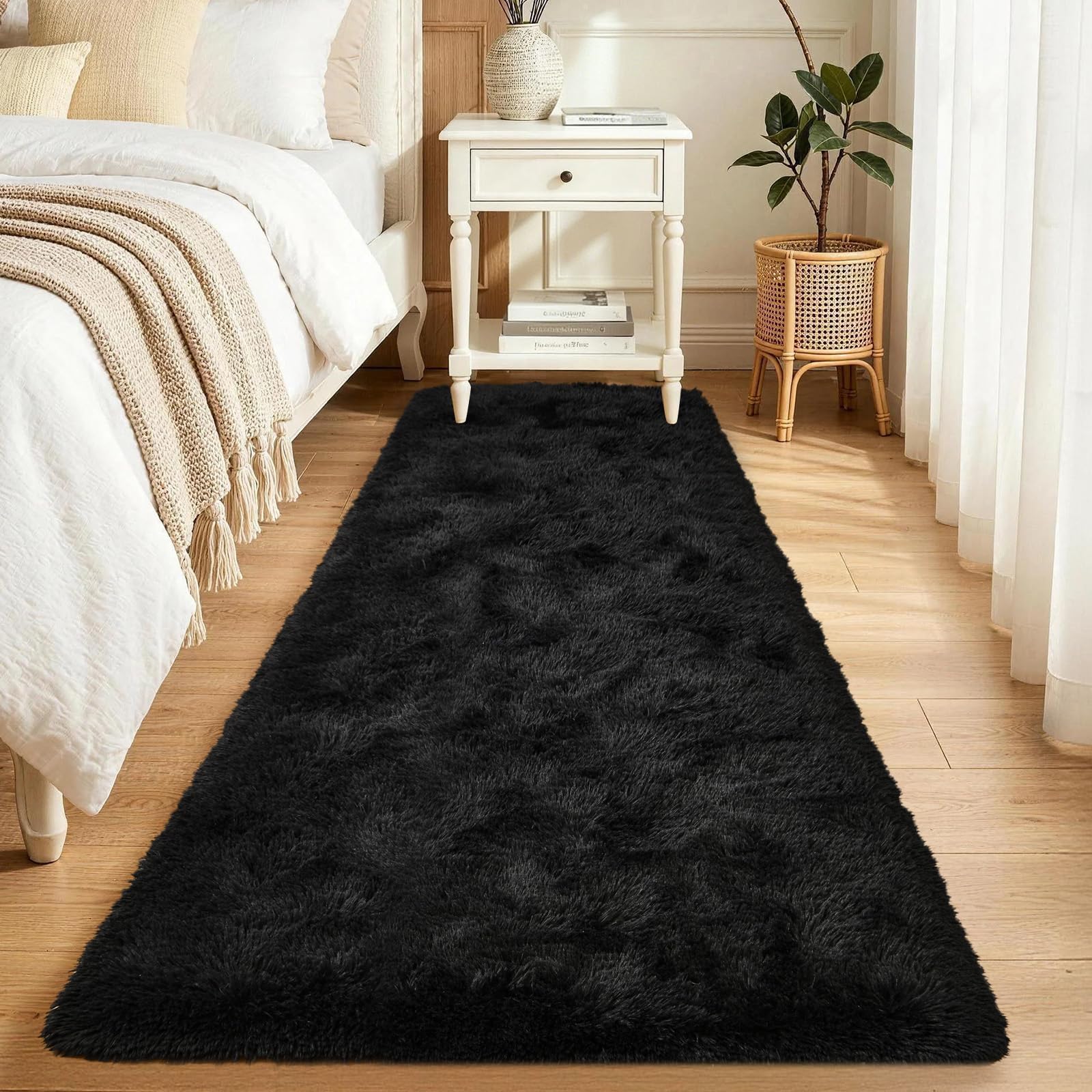 Plush Black Runner Rug - 2x6 Feet