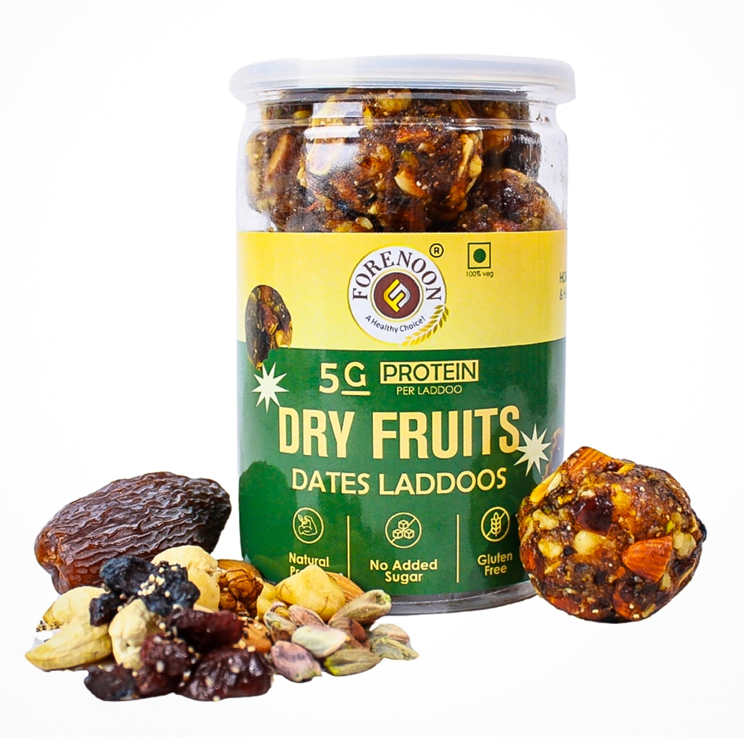 Fore Noon Dry Fruits Protein Laddoo | 5g Protein Per Piece | No Added Sugar, Gluten-Free | Made with Almonds, Walnuts, Cashews & Pistachios | High Fibre, Antioxidants & Natural Energy | Diabetic-Friendly Guilt-Free Snack | 225g Pack ( 9 x 25g ) 4