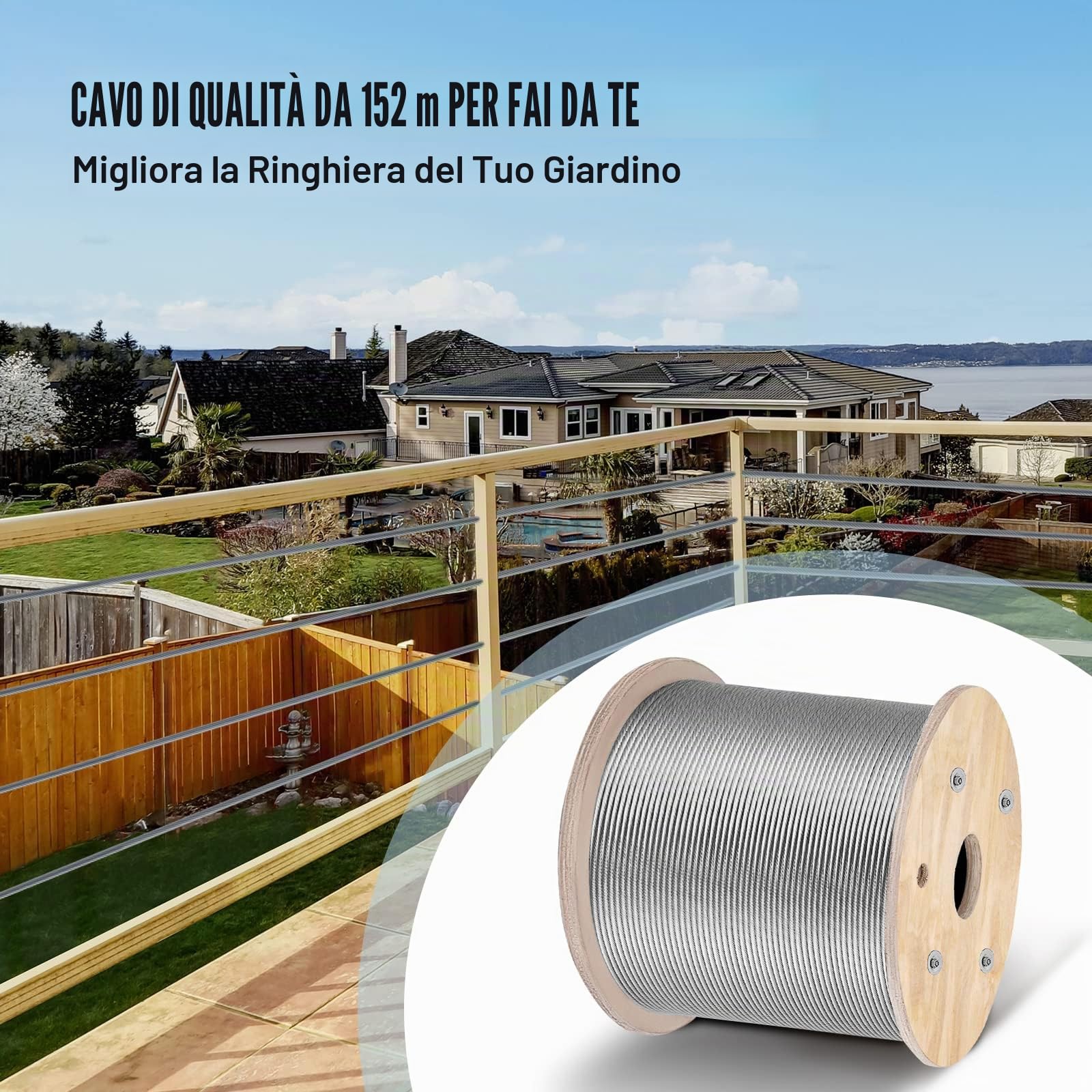 VEVOR Cavo in Acciaio Inossidabile T316 da 150M, Fune Metallica per Cavo Forza di 1T, Corda a Filo da 1x19 Costruzione per Sartiame, Sollevamento, Spinta, Trazione e Trasporto in Energia e Industria