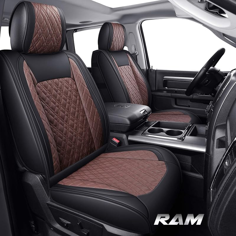 Capas para Bancos YIERTAI em Couro Sintético Marrom para Dodge Ram 1500, 2500 e 3500 2009–2026, Conjunto Completo com 5 Peças