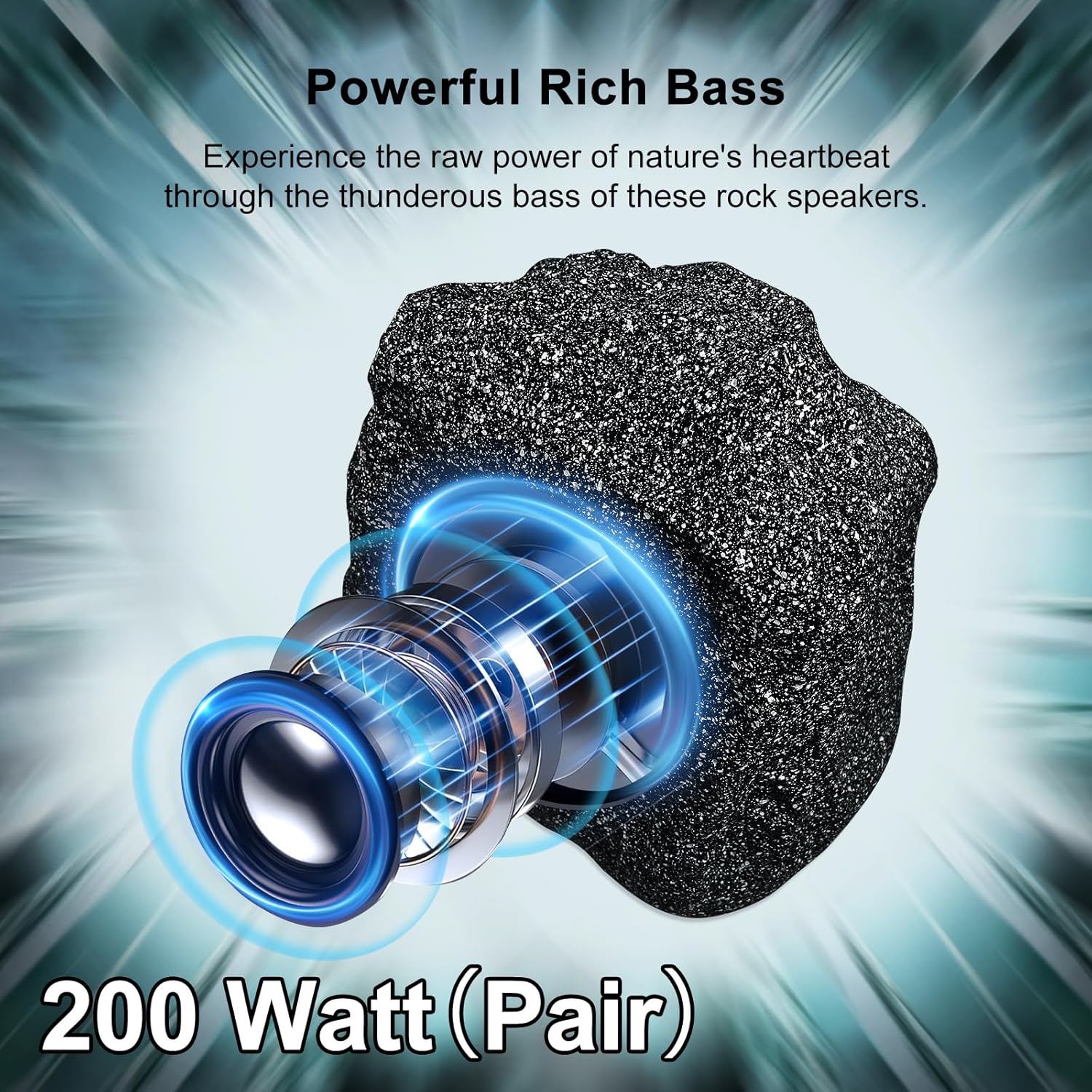 Herdio Outdoor Rock Bluetooth Speakers Wired IPX7 Waterproof 400 Watt Resin Material All Weather for Deck Pool Backyard Patio Garden BBQ (1 Pair Black) - Image 8