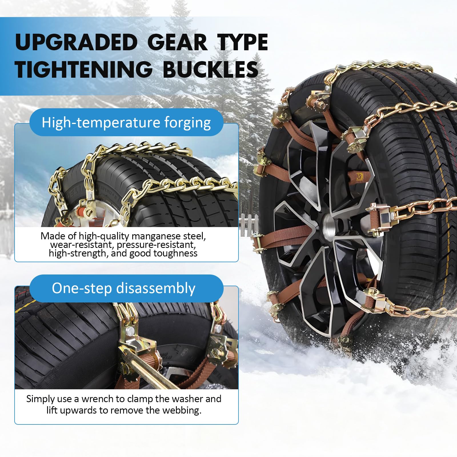 Cadenas Coche Nieve, Cadenas de Nieve para Coche 10 Piezas, Cadenas Nieve Universales Emergencia para Vehículos Coches SUV Tamaño del Neumático 165-265 mm, Snow Chains - Máximo Agarre y Montaje Fácil