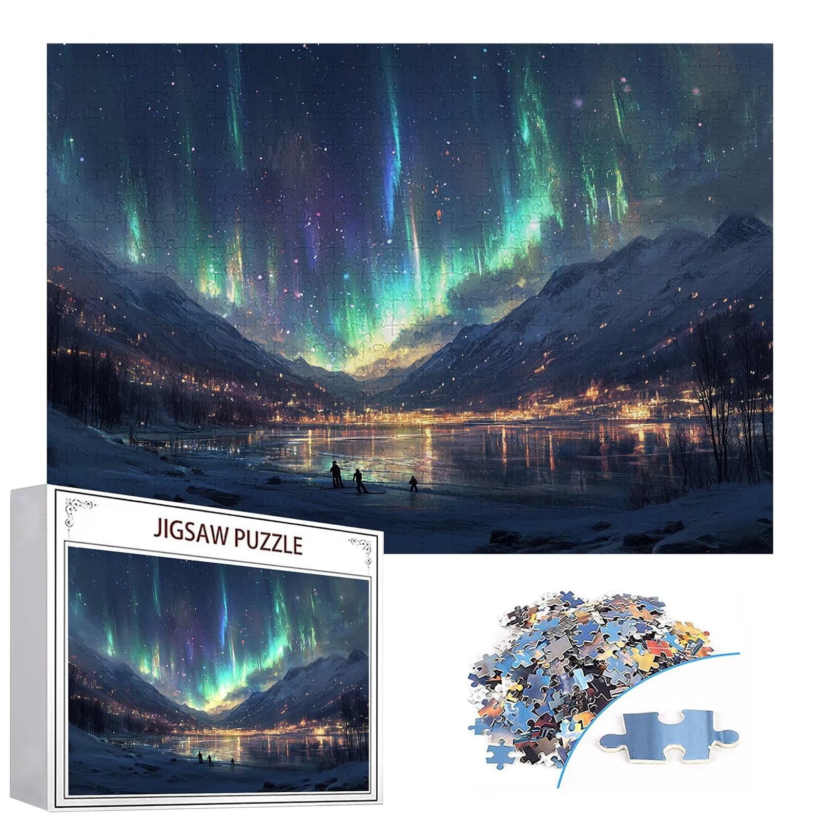 Puzzle 3000 elementów zorza polarna puzzle dla dorosłych miasto 122 x 81 cm Unikalne rzemiosło klasyczne 3D drewniane układanka do rodzinnych gier biznesowych, układanka do samodzielnego wykonania