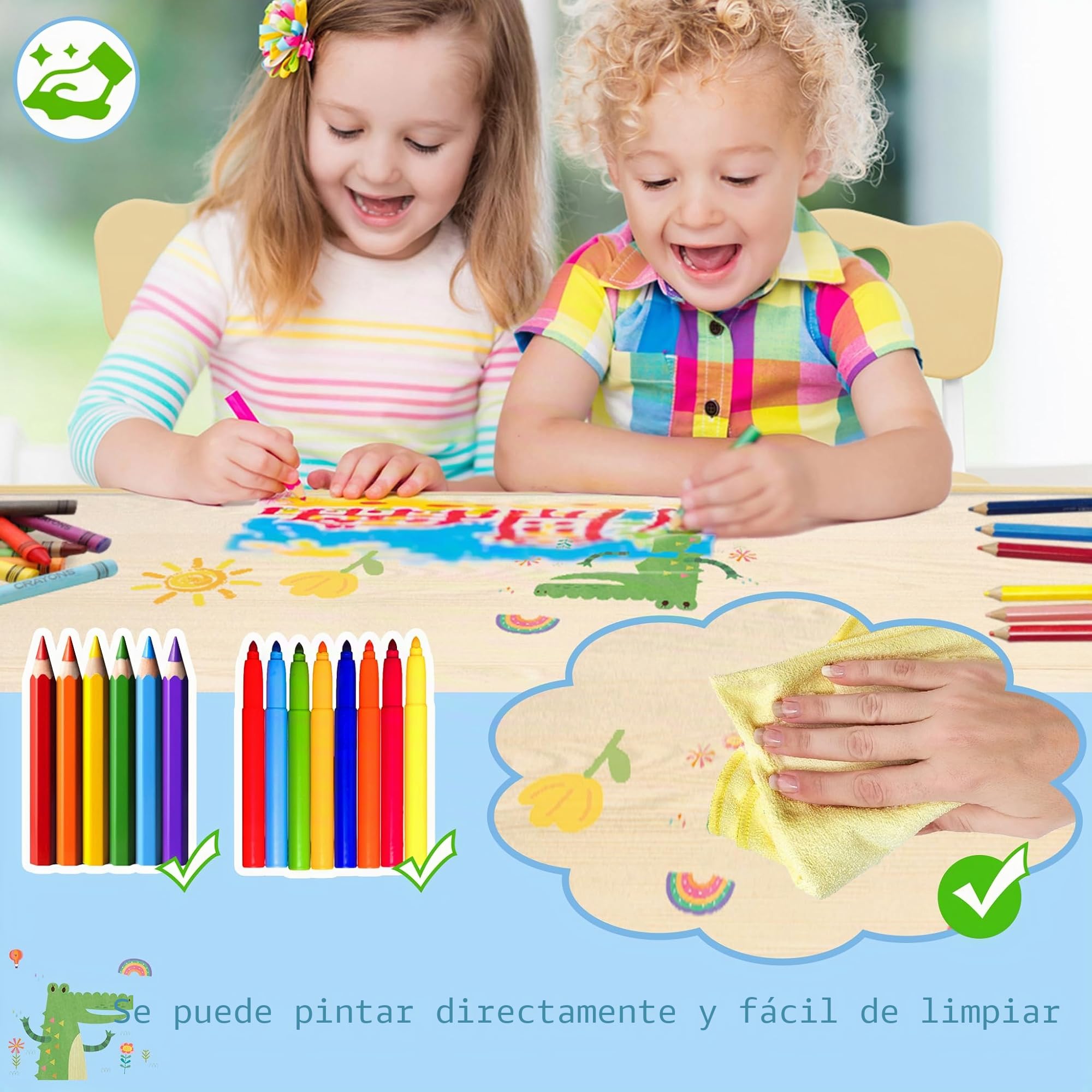 AufuN Juego de mesa infantil con 4 sillas, altura regulable, juego de sillas para jardín de infantes y habitaciones infantiles, mesa de pintura fácil de limpiar para aulas, muebles infantiles de