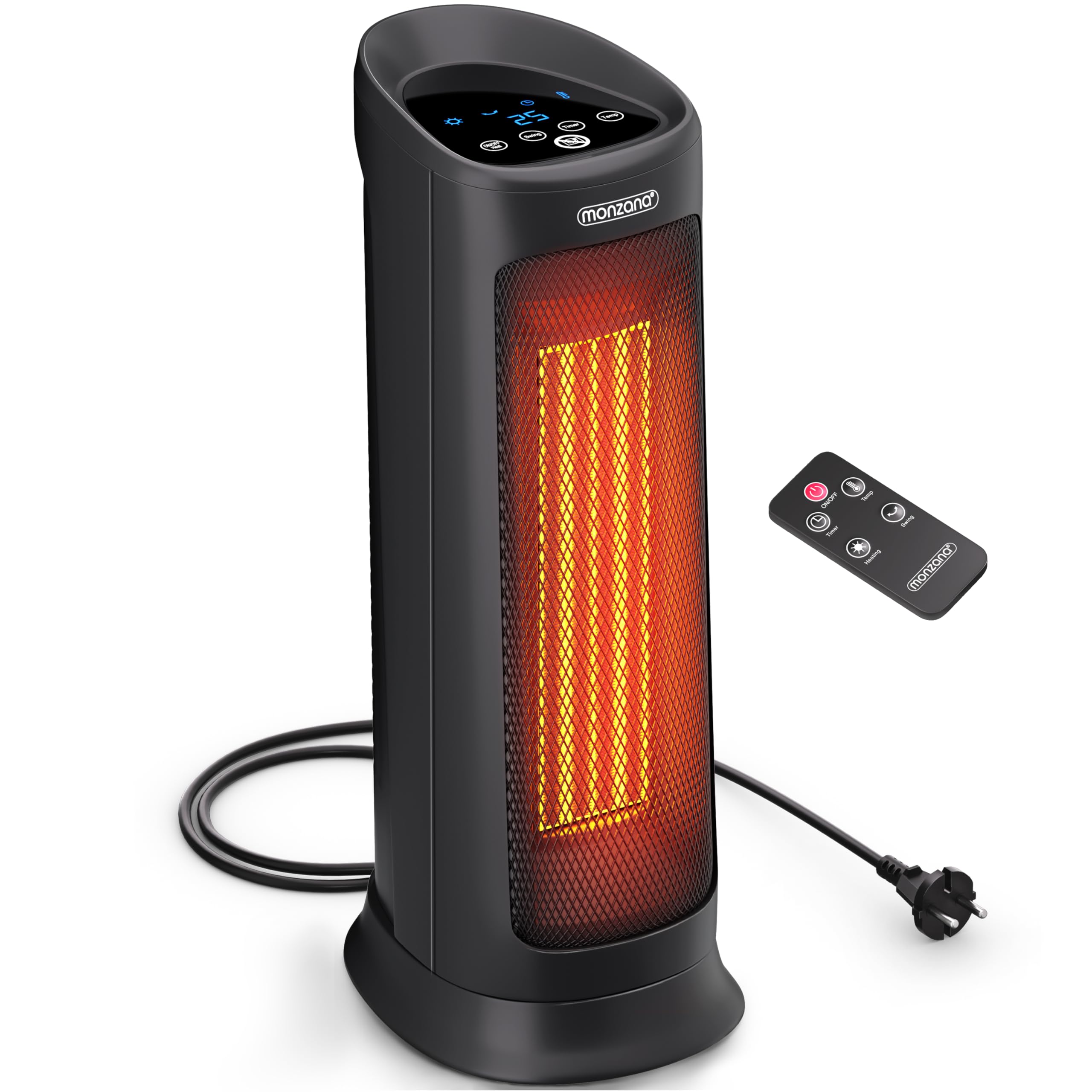 Monzana Stufa 2000W 15-40° Timer Telecomando Oscillazione 120° Timer Termoventilatore Risparmio Energetico Ceramico Nero