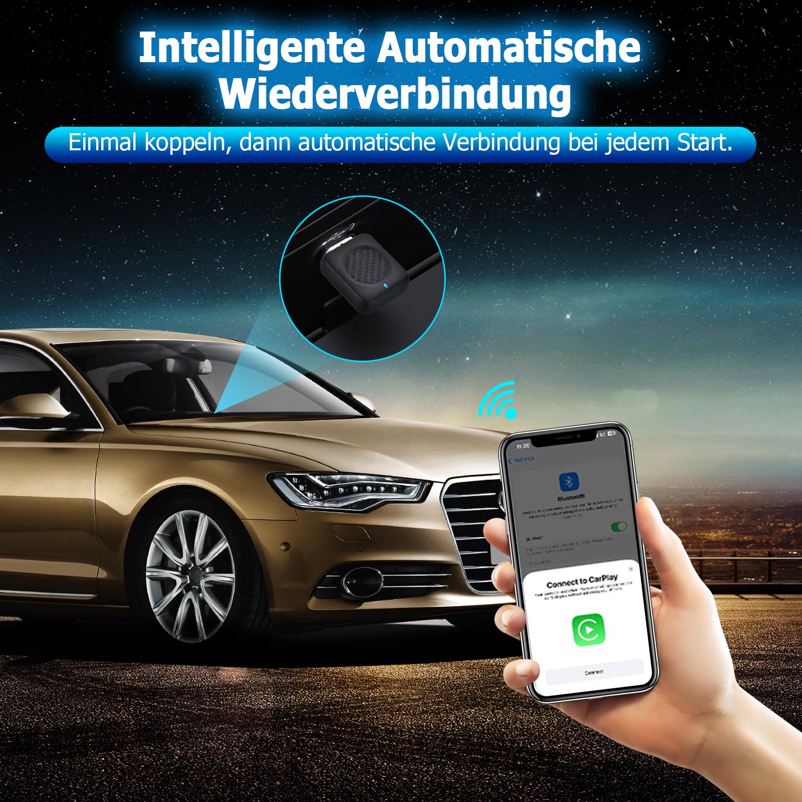 Bezprzewodowy adapter samochodowy CarPlay i Android – bezprzewodowy adapter USB do pojazdów z przewodowym CarPlay/Android Auto, Plug and Play, kompatybilny z systemami iOS od 10 i Android od 11