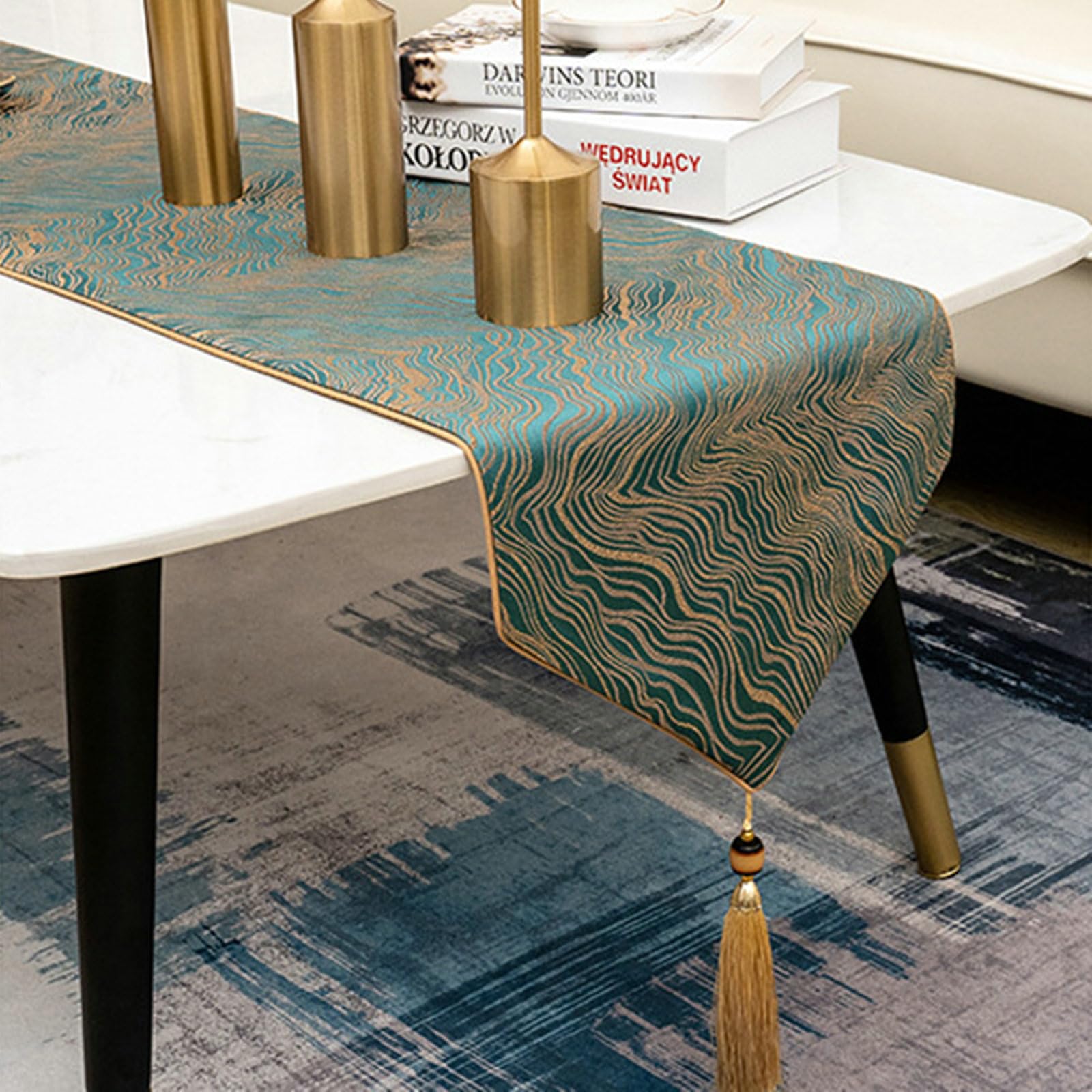 Gualiy Tischläufer Modern Wohnzimmer 33 x 180 cm Dunkelgrün, Wellen Muster