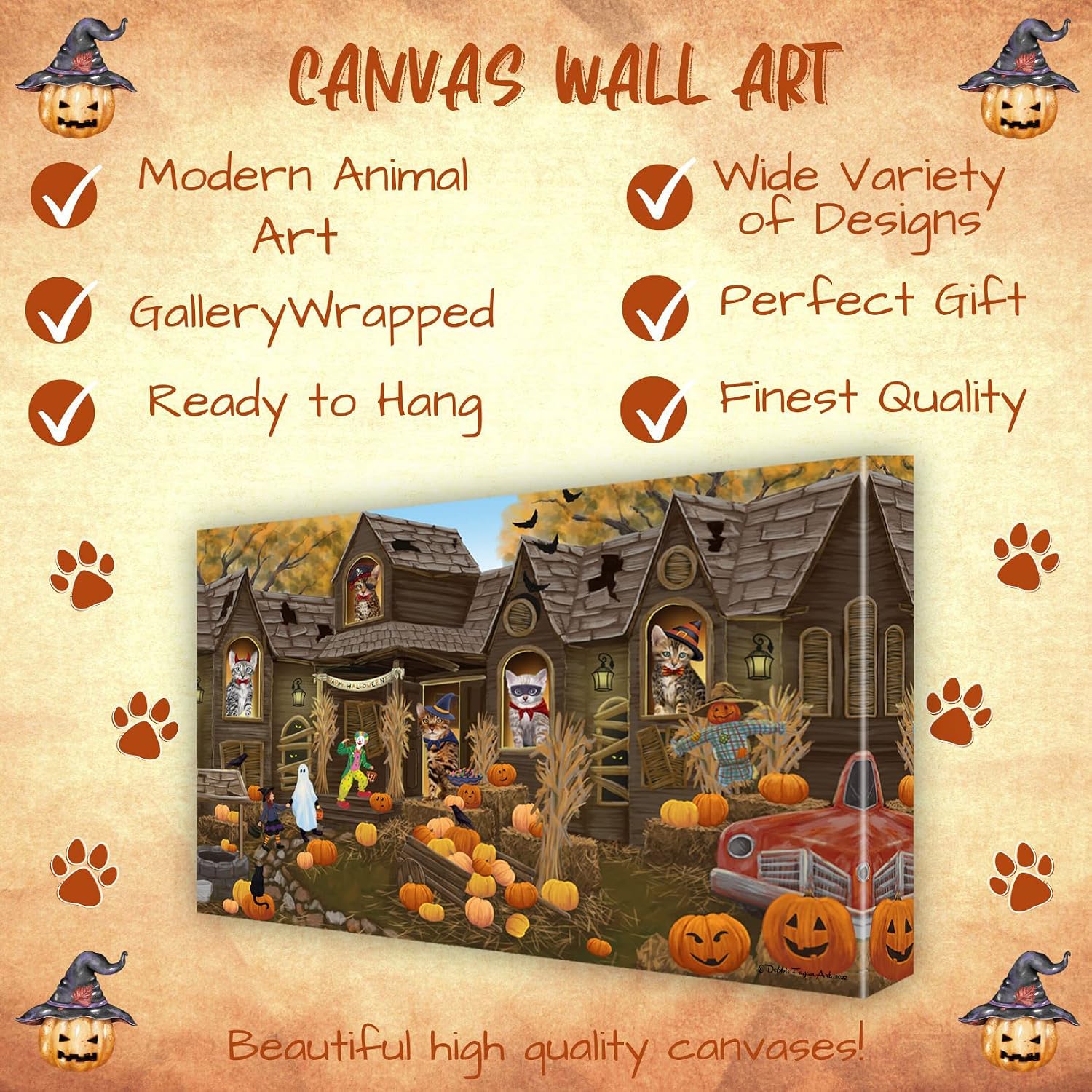 Doggie of the Day Haunted House with Bengal Cats Canvas Wall Art - Premium Quality Ready to Hang Room Decor - 1.5" Thick Canvas Wrap 8" x 10"