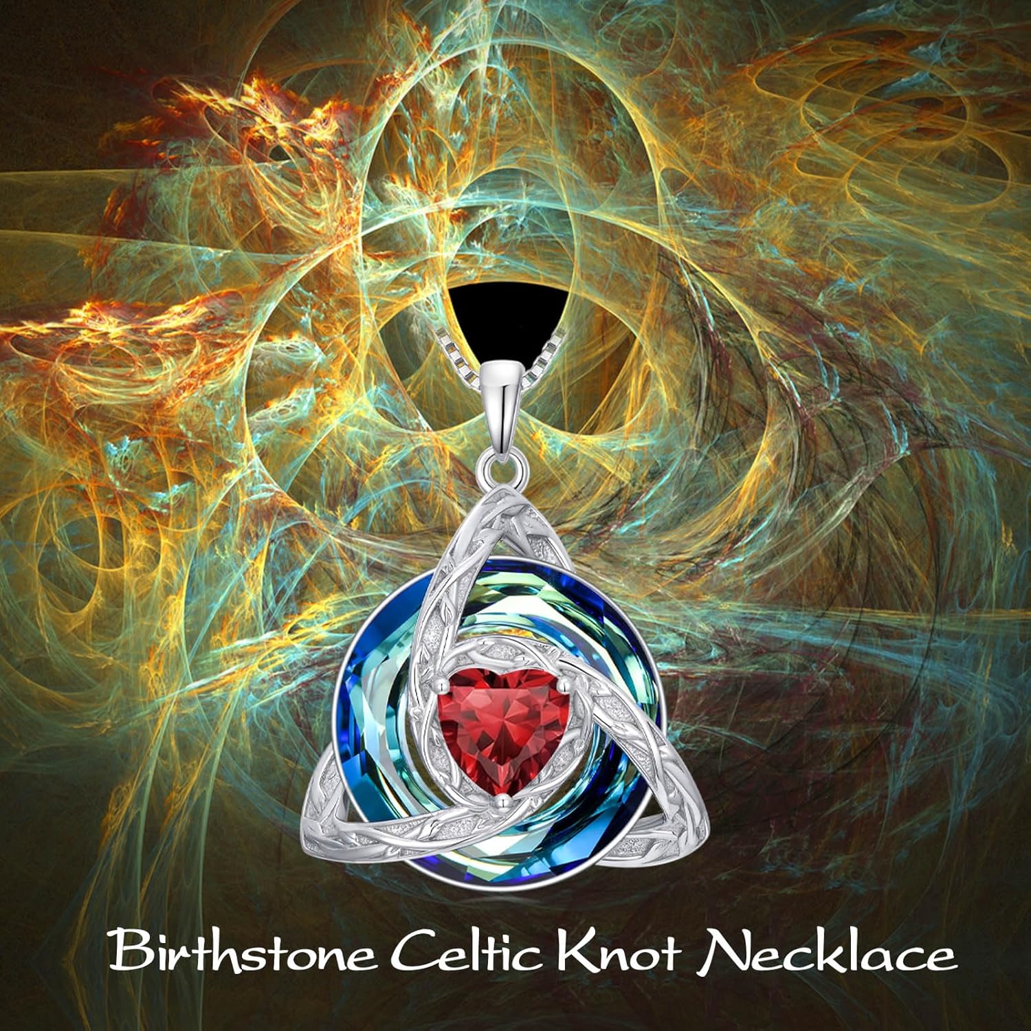 TOUPOP Celtic Birthstone Necklace for Women 925 Sterling Silver Trinity Knot Triquetra Garnet Necklaces Pendant January Birthstone Necklace Irish Scottish Jewelry Birthday Christmas Gifts for Her - Image 3