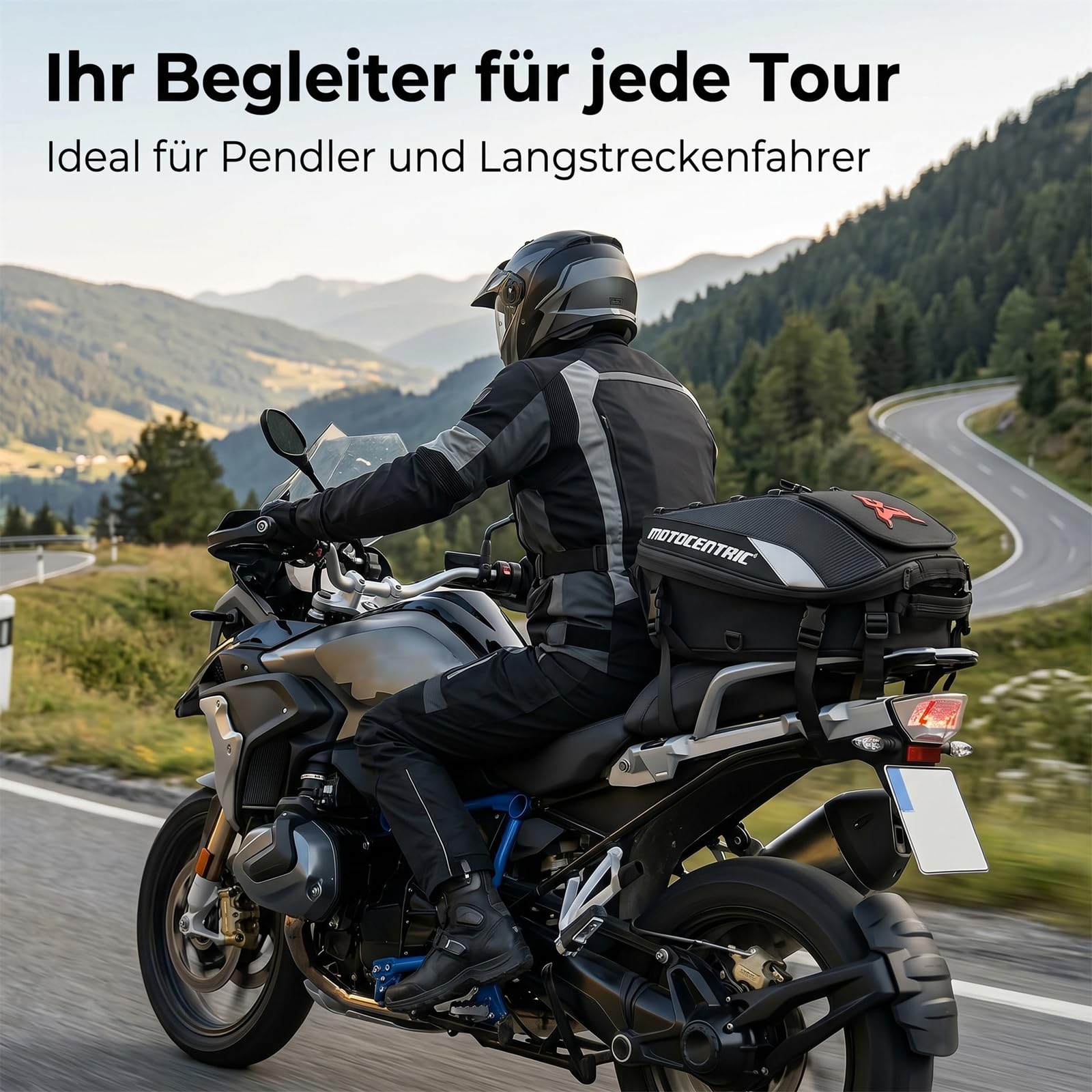 MOTOCENTRIC Bolsa trasera extensible para moto, 25 L - 38 L, con cubierta para lluvia, impermeable, aspecto de carbono, para excursiones y uso diario, gris, Mediana, Casual