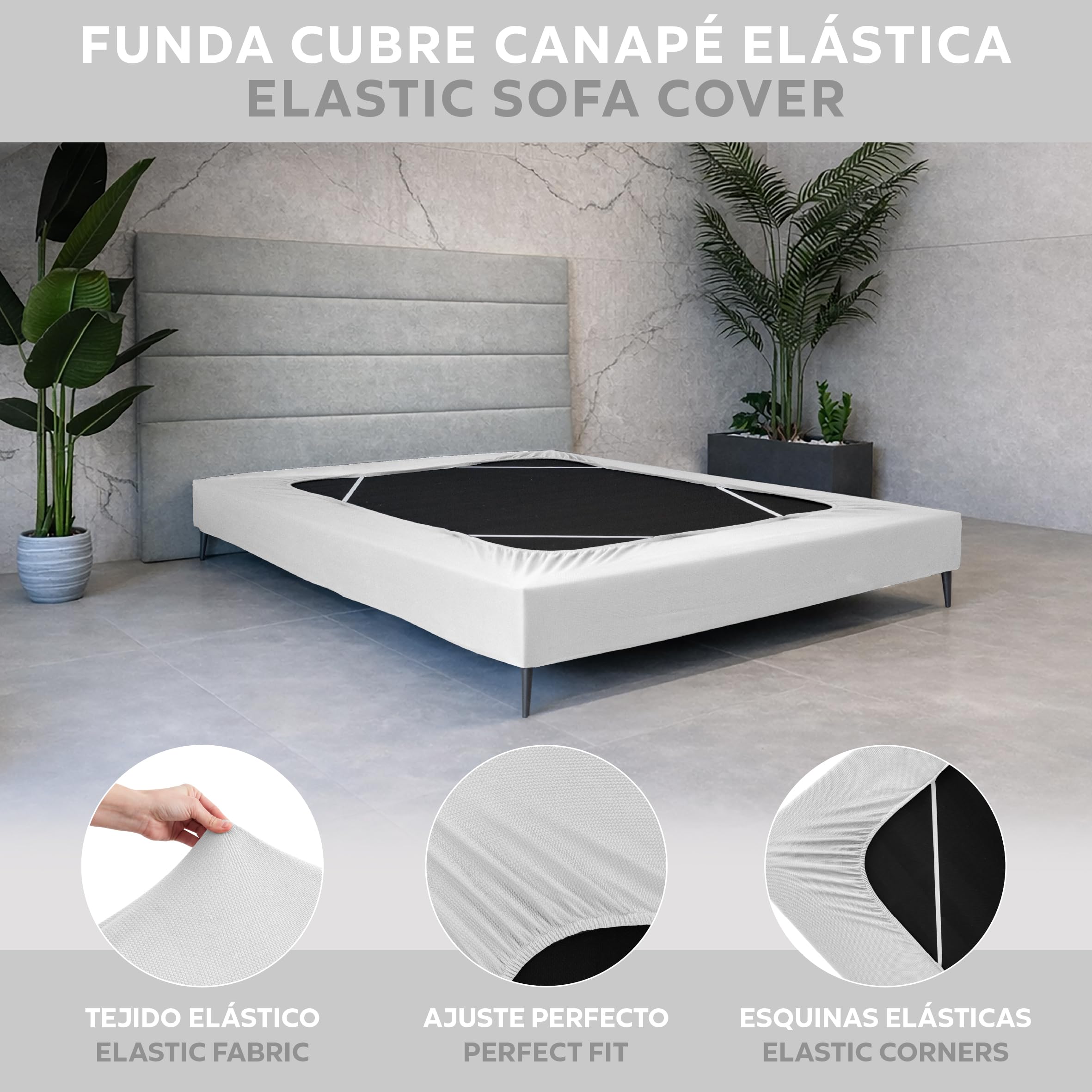 Textilhome Copri Sommier Elastico per Letto Singolo 90x200 cm - Vestiletto Moderno per Base Letto e Giroletto - Tessuto Stretch Resistente e Facile da Mettere. Bianco