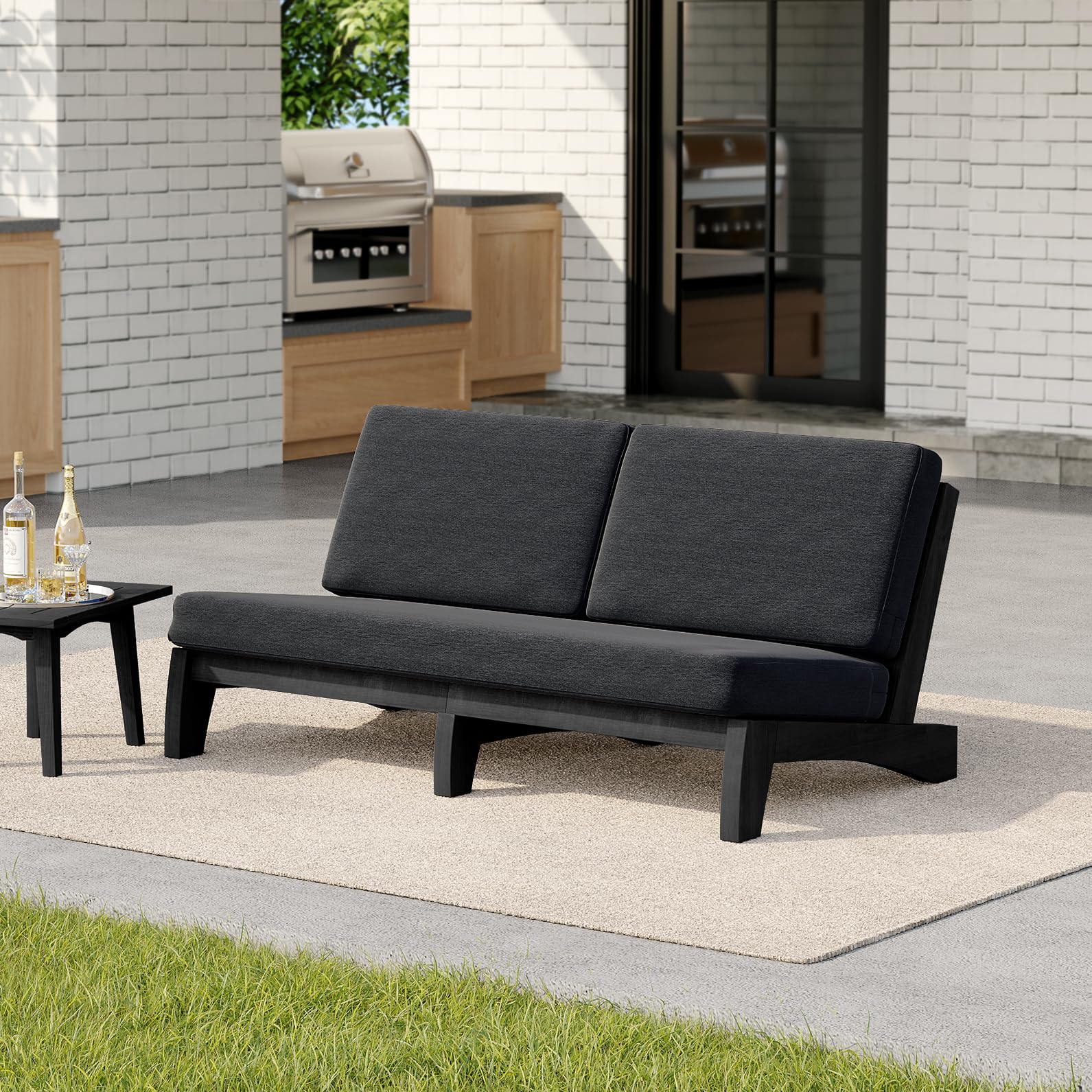 Pia Ricoo 1-Piece Patio Furniture Set, Outdoor Wood Sofa with 4.5-Inch Thick Cushions, All-Weather Conversation Set for Backyard, Deck, Lawn - Drak/Drak