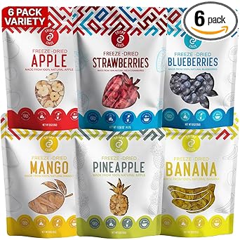 Crispy Craze Freeze Dried Fruit Variety Pack (6 Snack Sized Bags, 0.52 oz Each) Fruit Crisps, Non GMO, Healthy Snack, No Added Sugar & Additives, 100% Natural, Allergen Free, School Safe