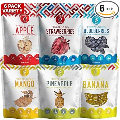 Crispy Craze Freeze Dried Fruit Variety Pack (6 Snack Sized Bags, 0.52 oz Each) Fruit Crisps, Non GMO, Healthy Snack, No Added Sugar & Additives, 100% Natural, Allergen Free, School Safe