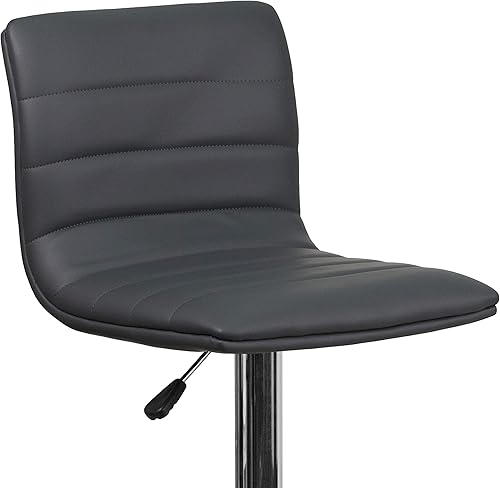 Miniatura 9 de Flash Funiture silla de bar ajustable con base cromada, Vinilo, Gris