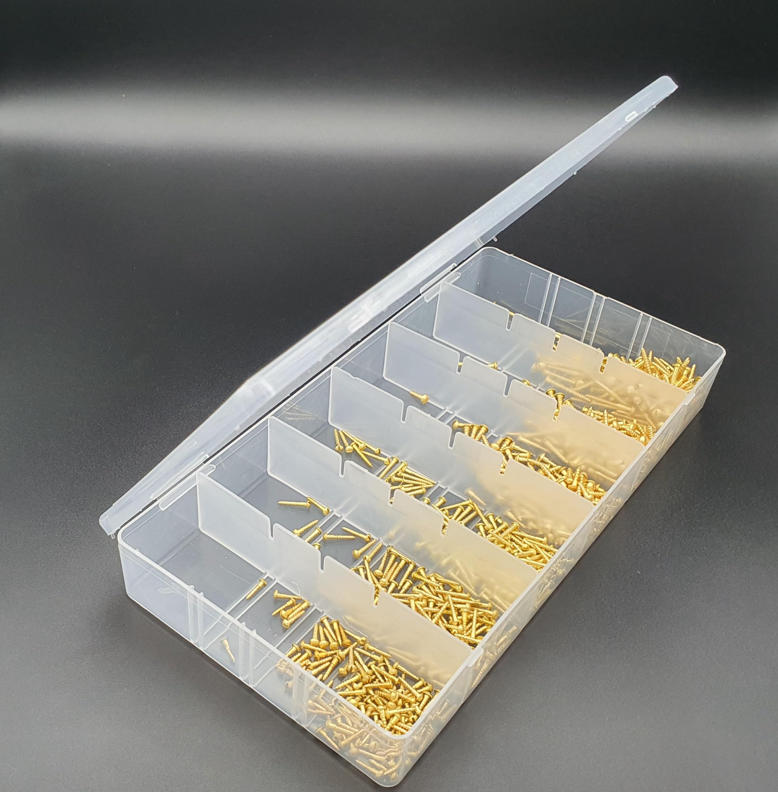 300 tlg. Set | Messing Holzschrauben Sortiment DIN 96 – Halbrundkopf Schlitz – Messing Blank – Dekorative Rundkopfschrauben in stabiler Box 2mm und 2,5mm Durchmesser
