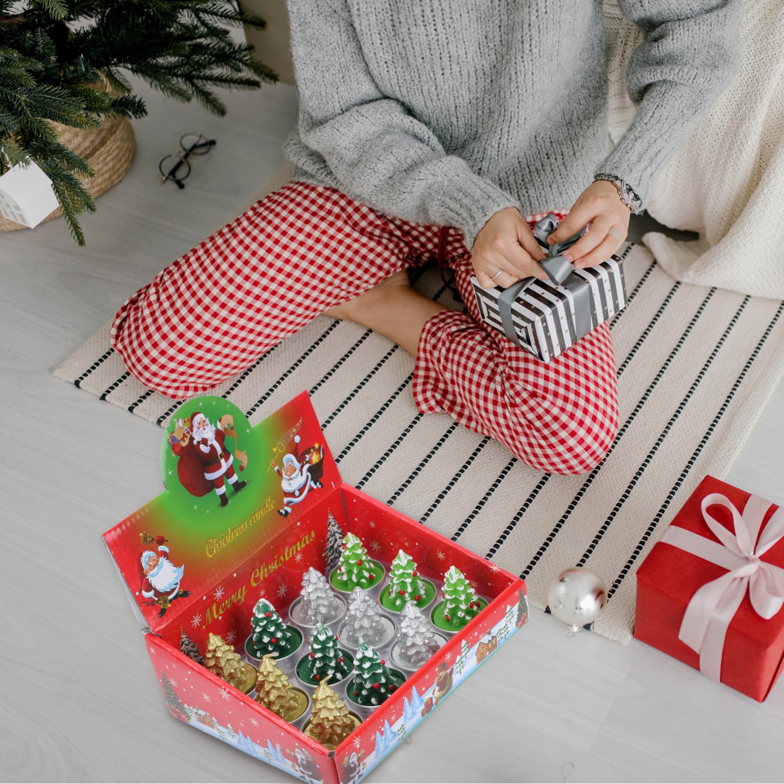PRETYZOOM 12piezas Velas Navideñas Aromáticas Caja de Obsequio Decorativa para Fiestas Diseño de Árbol de Navidad para Decorar Fiestas de Navidad y Crear Ambiente Festivo