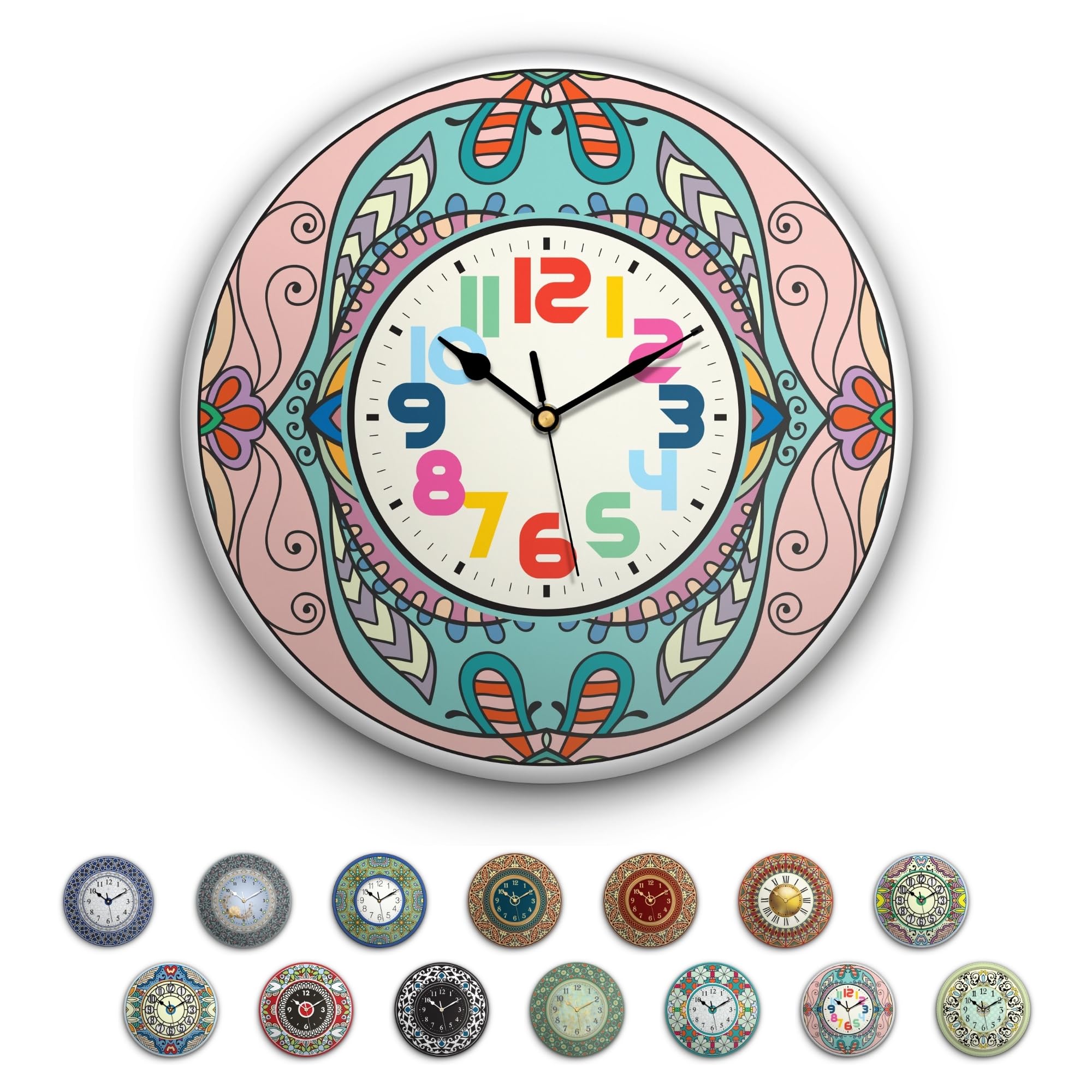 Horloge murale moderne ronde en verre acrylique rose bonbon fonctionne à piles