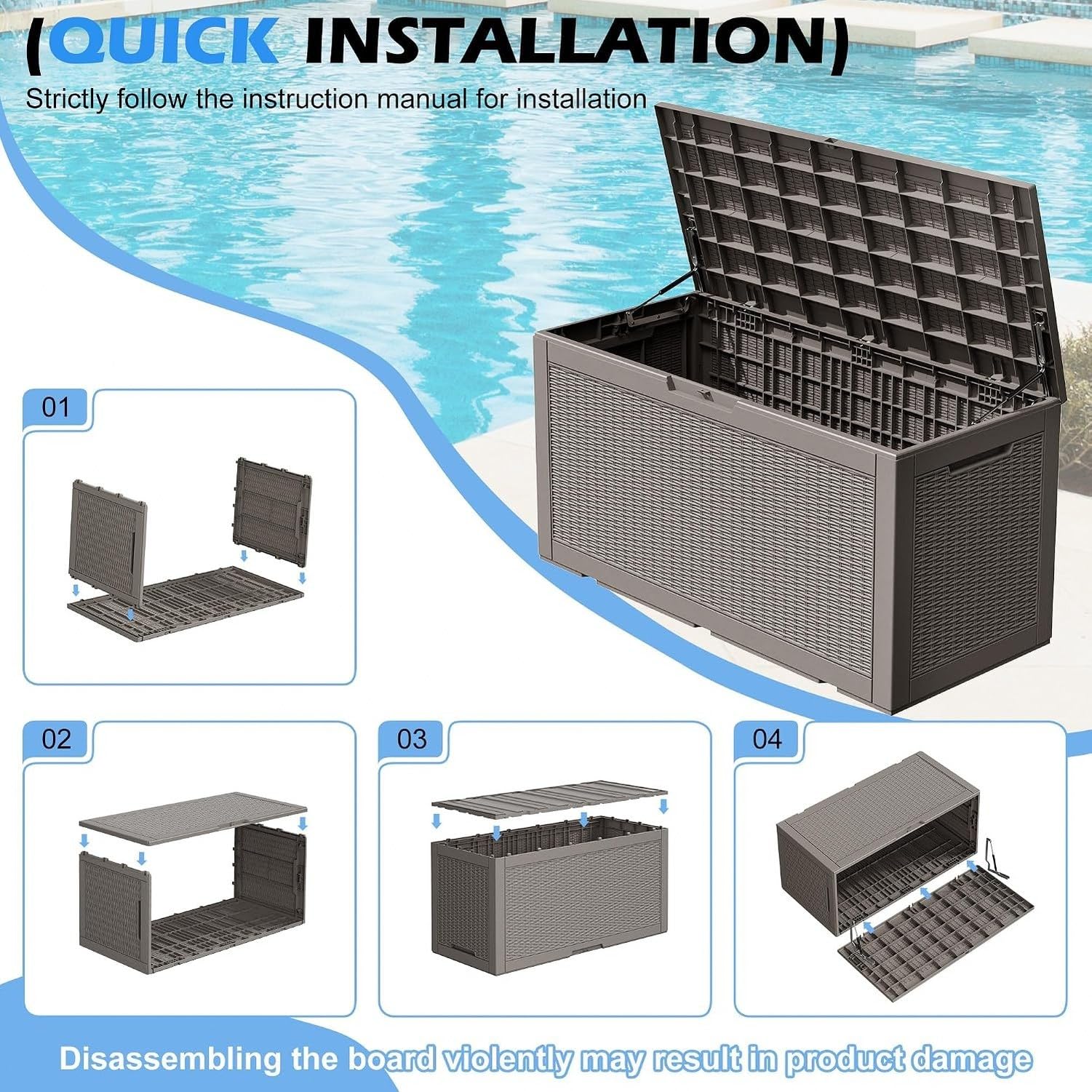 Baulera Exterior Impermeable 130L para Almacenaje Terraza, Ratán Gris
