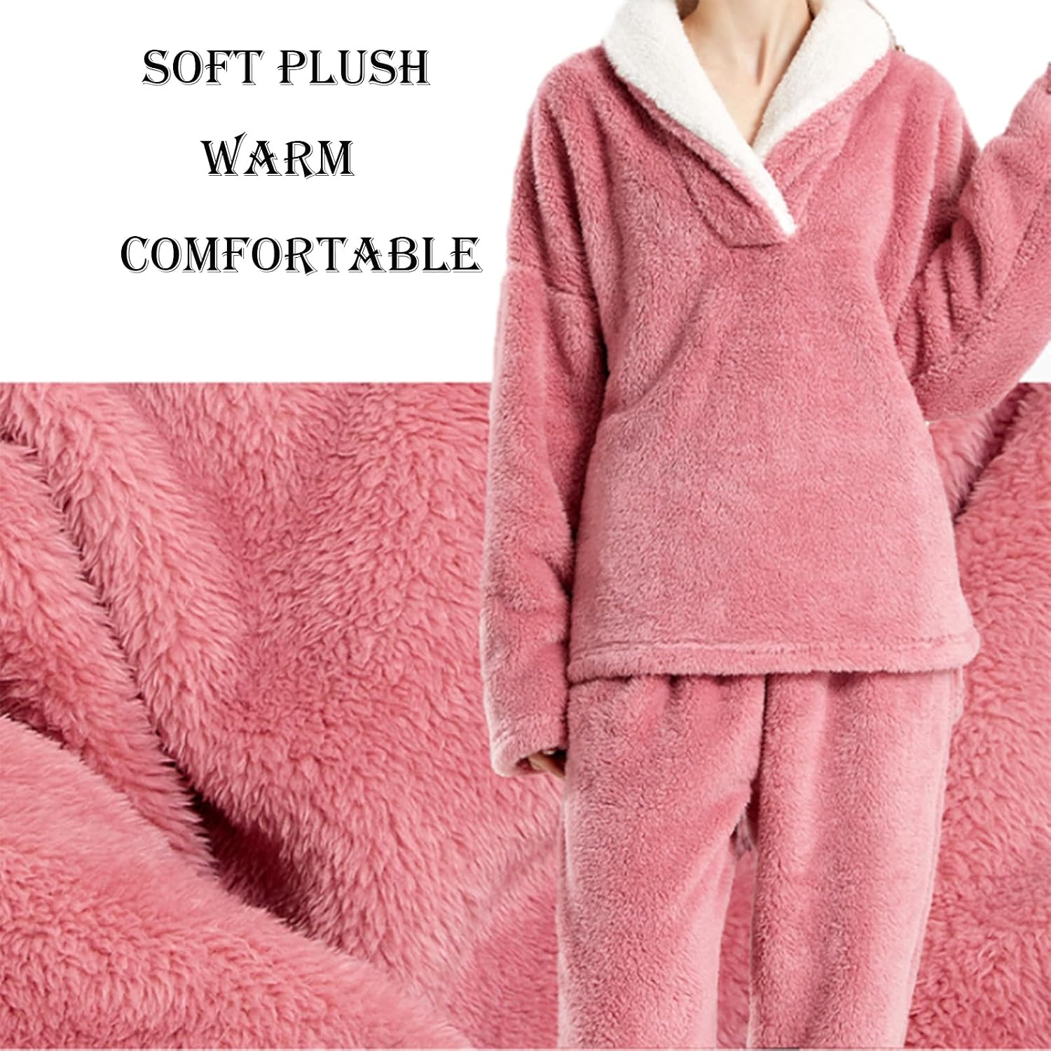 2 Pcs Loungewear Sets Woman, Plush Pajama Pants, Lapel Winter Pajamas Lounge Set, Valentine's Day and Birthday Gifts