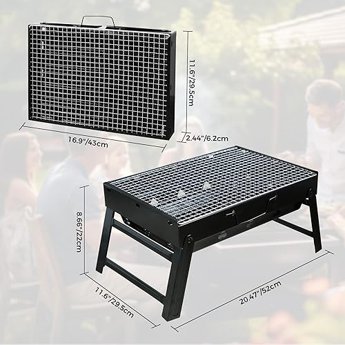Miniatura 2 de Parrilla de carbón portátil de 17 pulgadas, parrillas de carbón plegables portátiles para barbacoa, mini ahumador de mesa, parrilla de barbacoa
