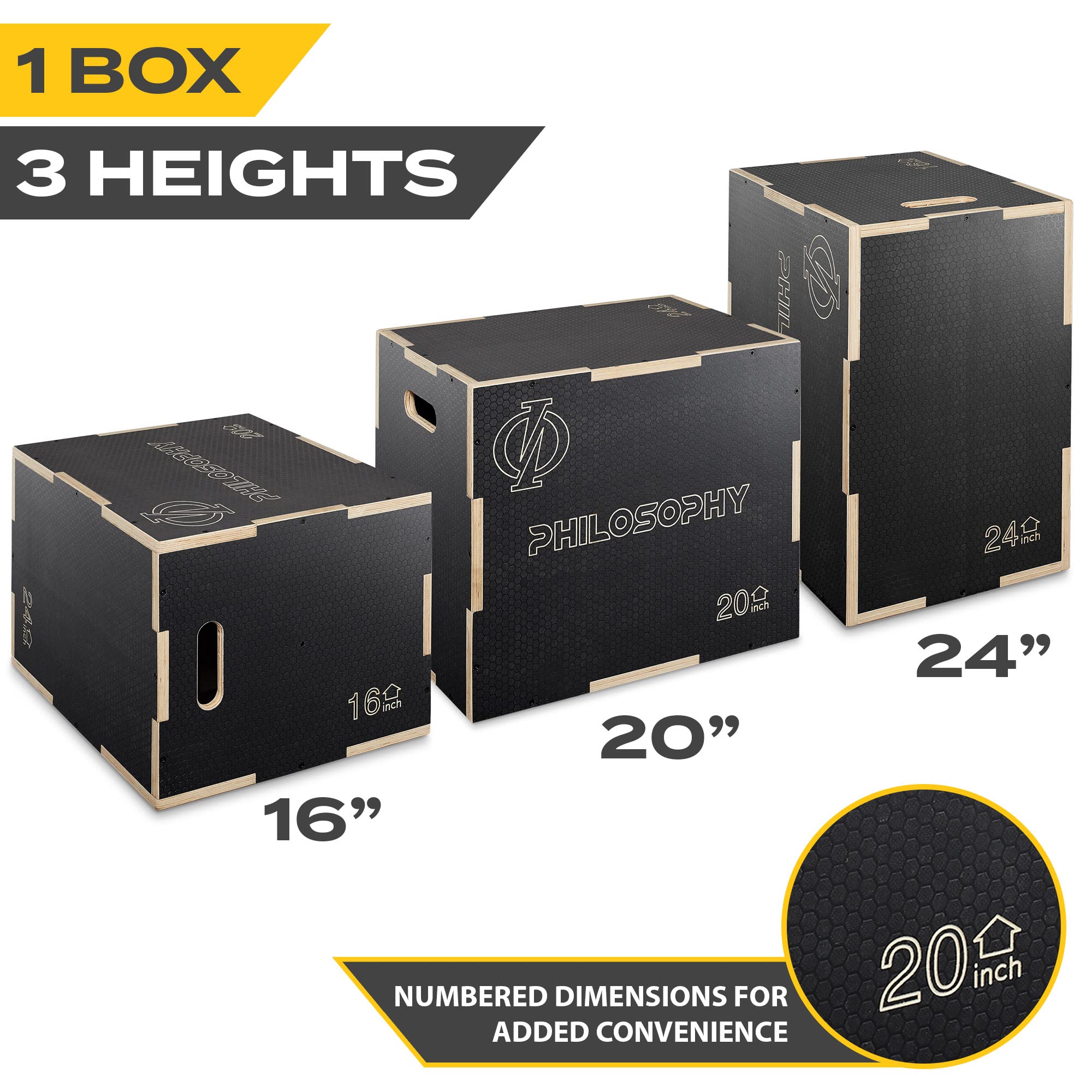 Philosophy Gym 3 in 1 Non-Slip Wood Plyo Box, 24