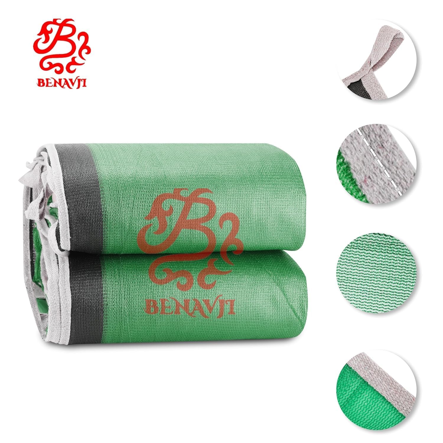 BENAVJI High Density Multipurpose Niwar Shade Net Green Sun Shade Sail Square Canopy for Balcony & Garden 75% Protection from Sun & UV Rays 10X4 FEET 1