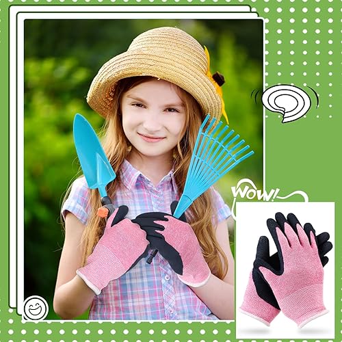 Miniatura 5 de Jeyiour 30 pares de guantes de jardinería para niños, guantes de trabajo antideslizantes para niños, guantes de seguridad suave con revestimiento de