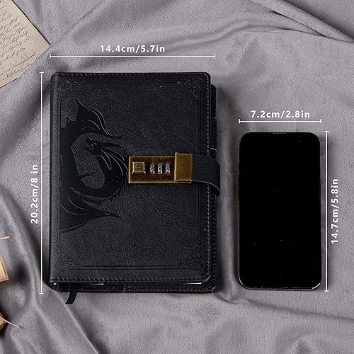 Vista 82 de Dragon - Diario de cuero, cuaderno de tapa dura, diario recargable con cerradura, diario de escritura en papel en línea/en blanco con cerradura