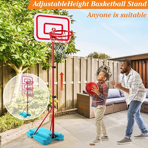 Miniatura 6 de Aro de baloncesto para niños, altura ajustable de 2.9 a 6.2 pies, juguetes para niños pequeños, aros de baloncesto con soporte, mini aro de